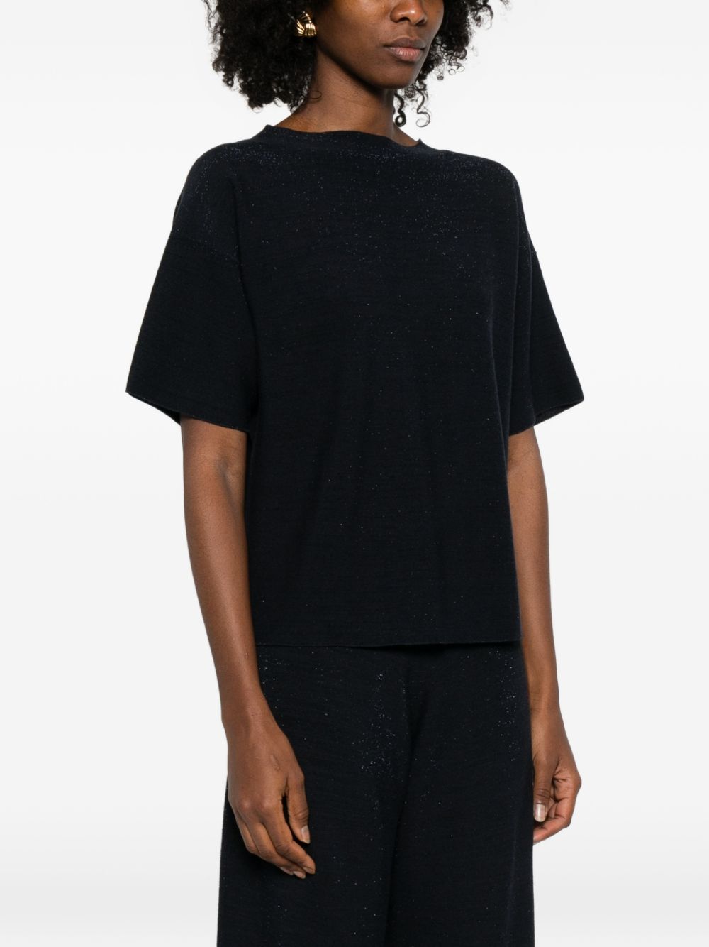 Fabiana Filippi Wool and Cotton Knit Sweater — Black, view 2