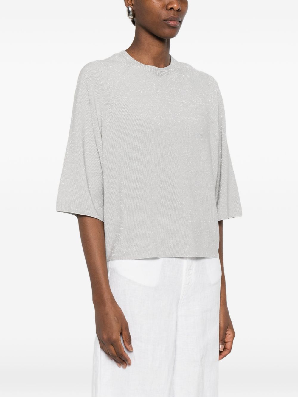 Fabiana Filippi Cotton Blend Knit Sweater — Grey, view 3