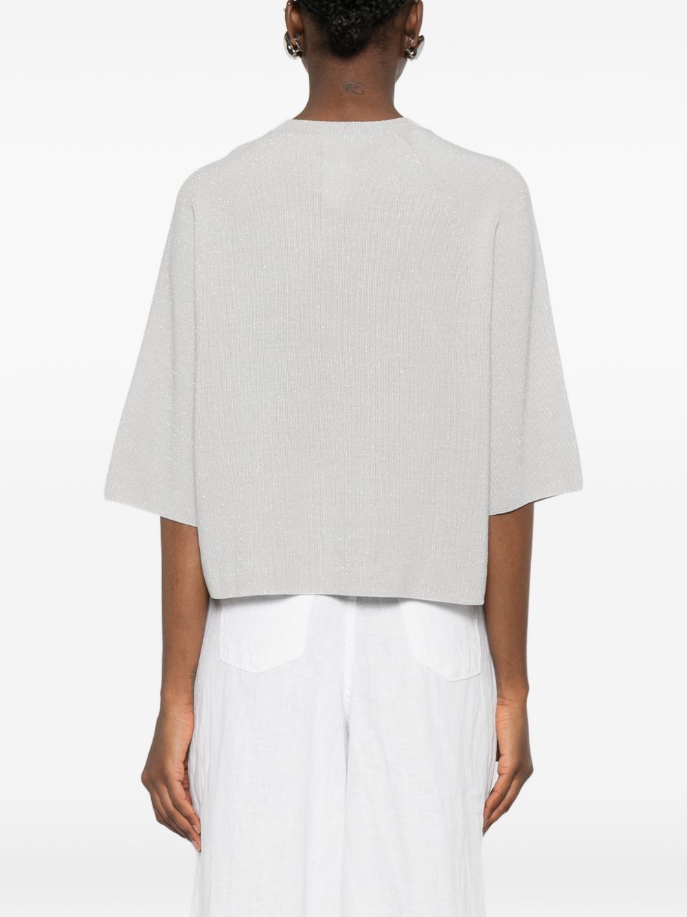Fabiana Filippi Cotton Blend Knit Sweater — Grey, view 4