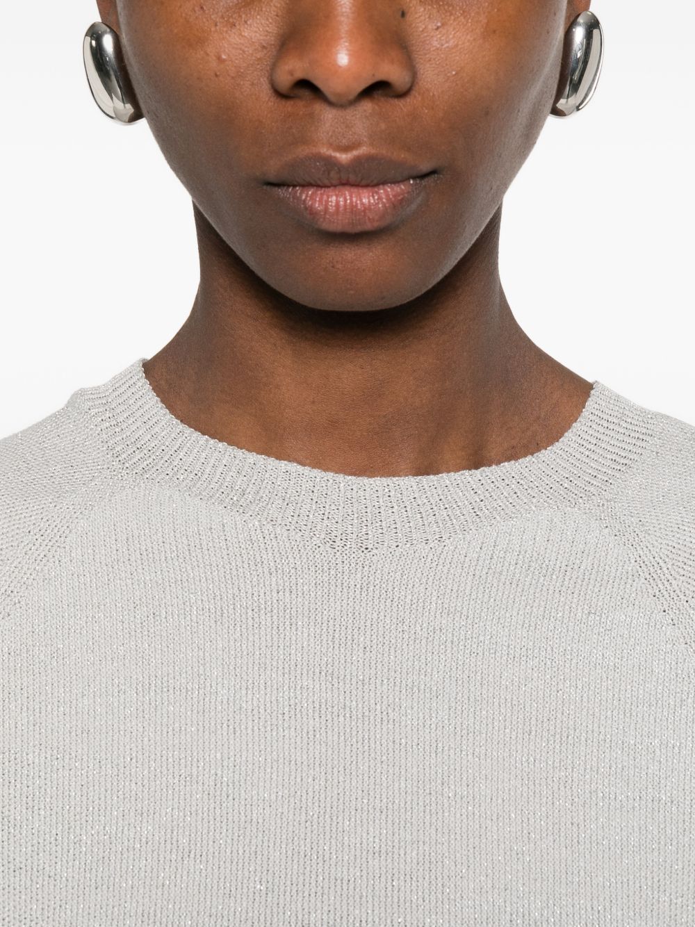Fabiana Filippi Cotton Blend Knit Sweater — Grey, view 5