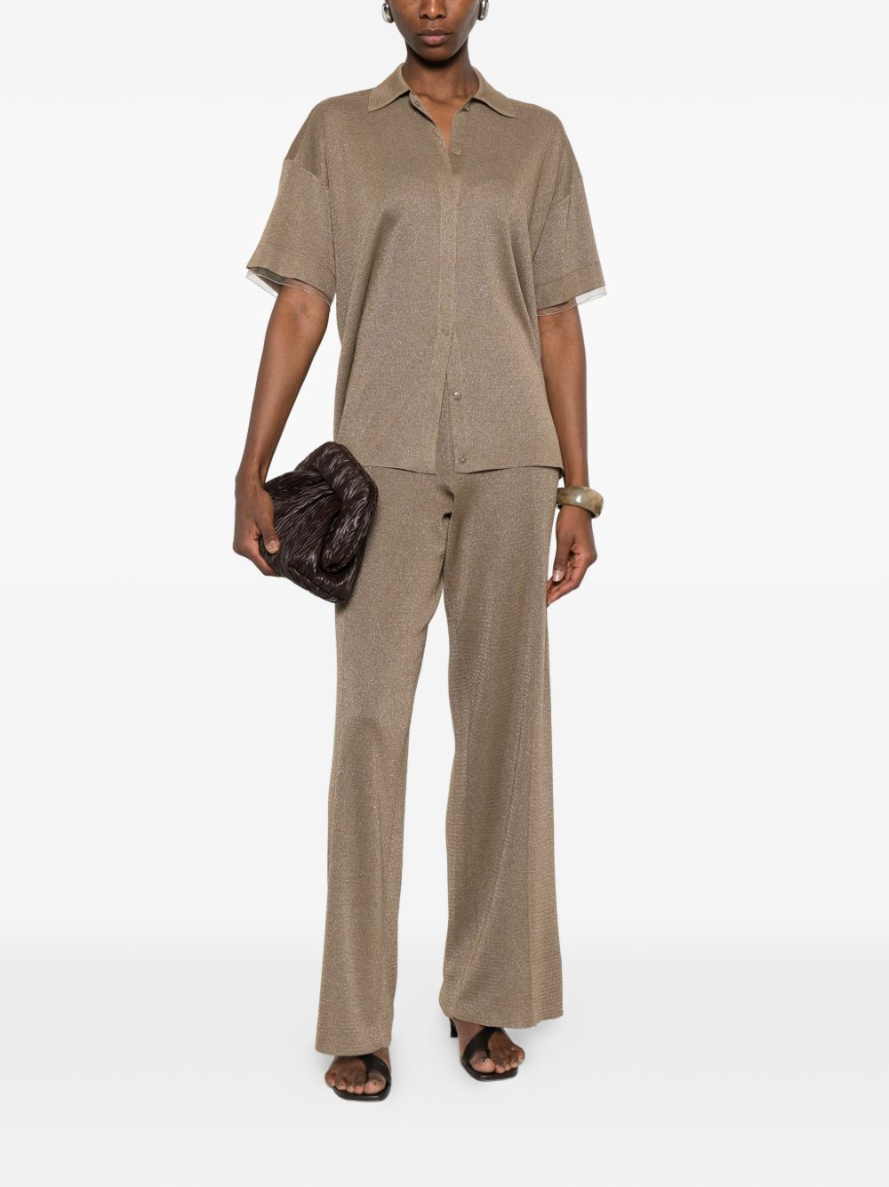 Fabiana Filippi Wide-Leg Knit Trousers — Brown, view 3
