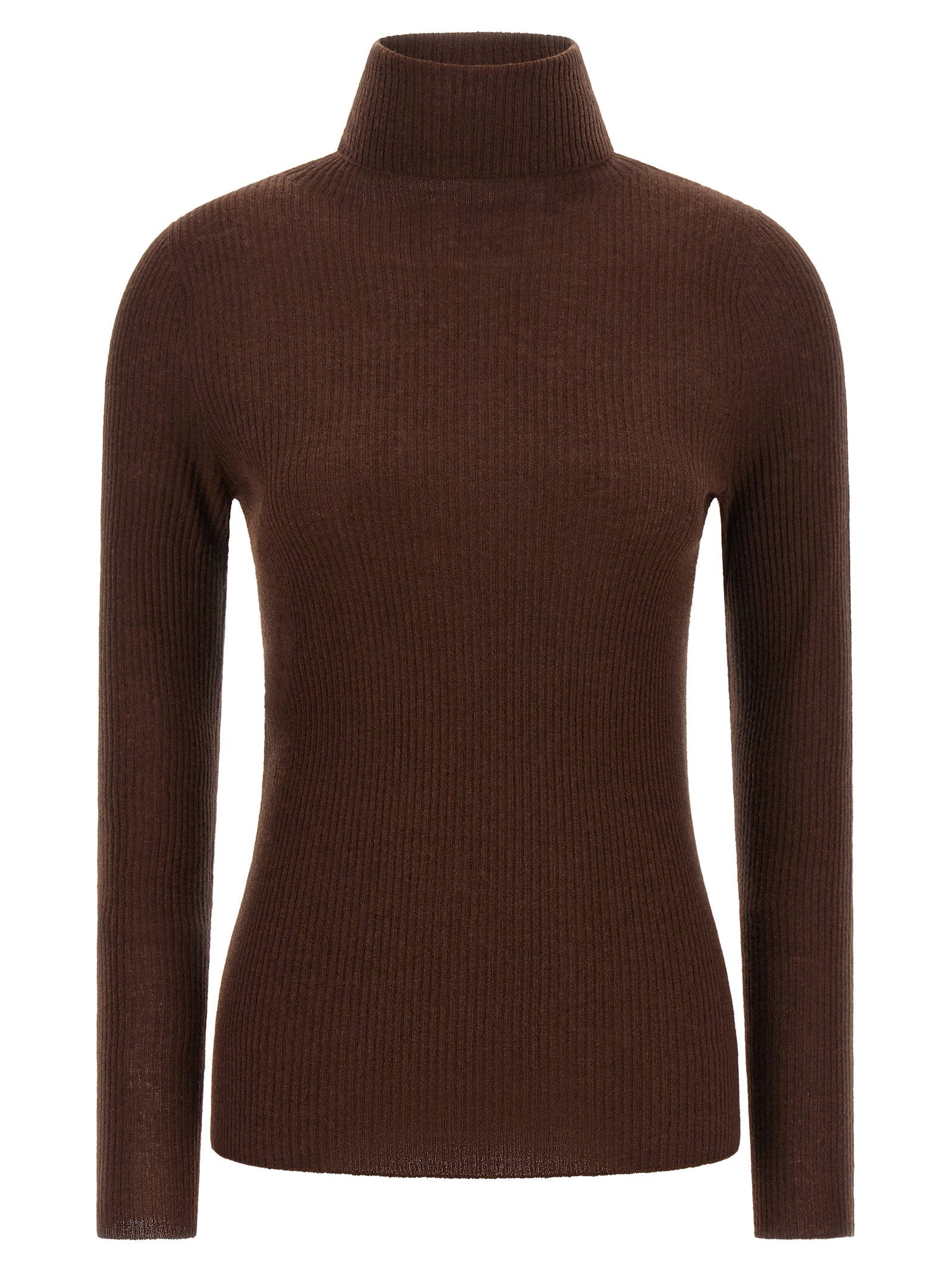 Fabiana Filippi Ribbed Virgin Wool Cashmere Turtleneck Sweater — Brown by Fabiana Filippi
