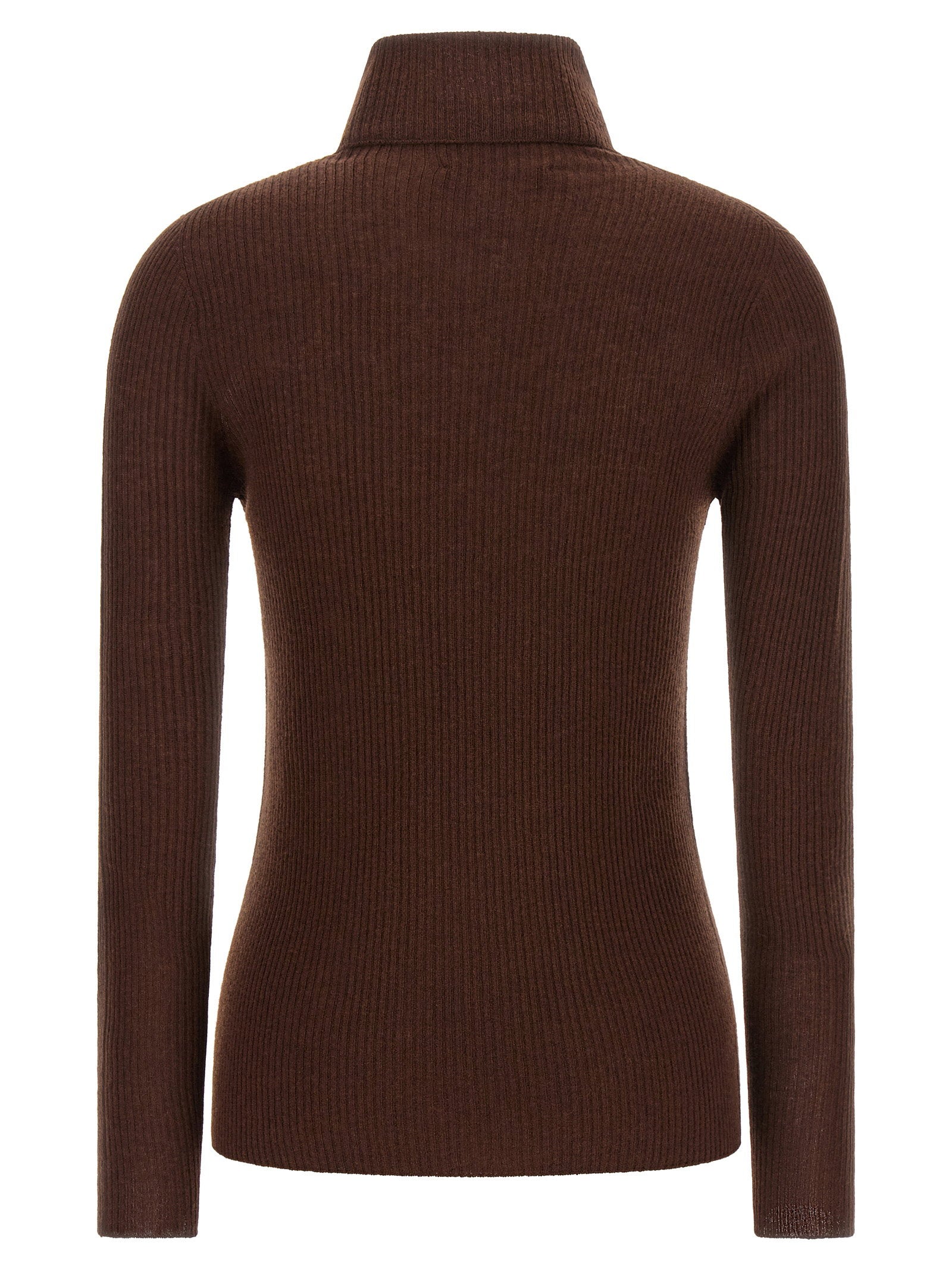 Fabiana Filippi Ribbed Virgin Wool Cashmere Turtleneck Sweater — Brown, view 2