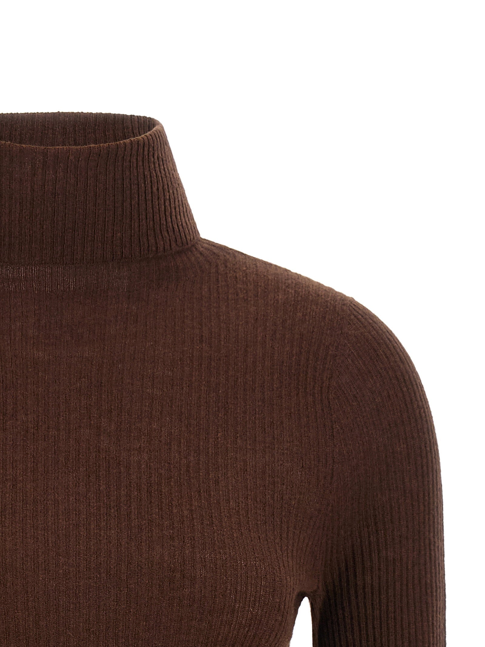 Fabiana Filippi Ribbed Virgin Wool Cashmere Turtleneck Sweater — Brown, view 3