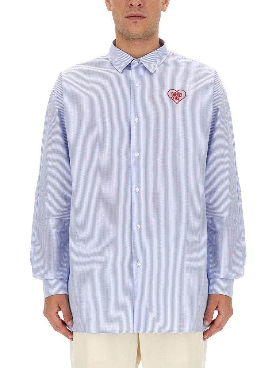 Family First Logo-Embroidered Cotton Shirt — Blue, view 4
