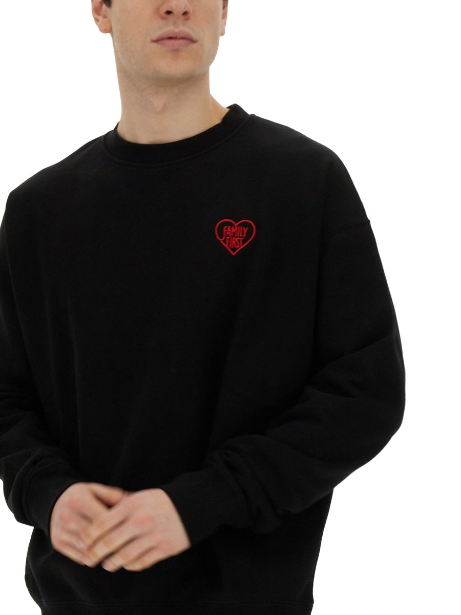 Family First Heart Embroidered Sweatshirt — Black, view 2