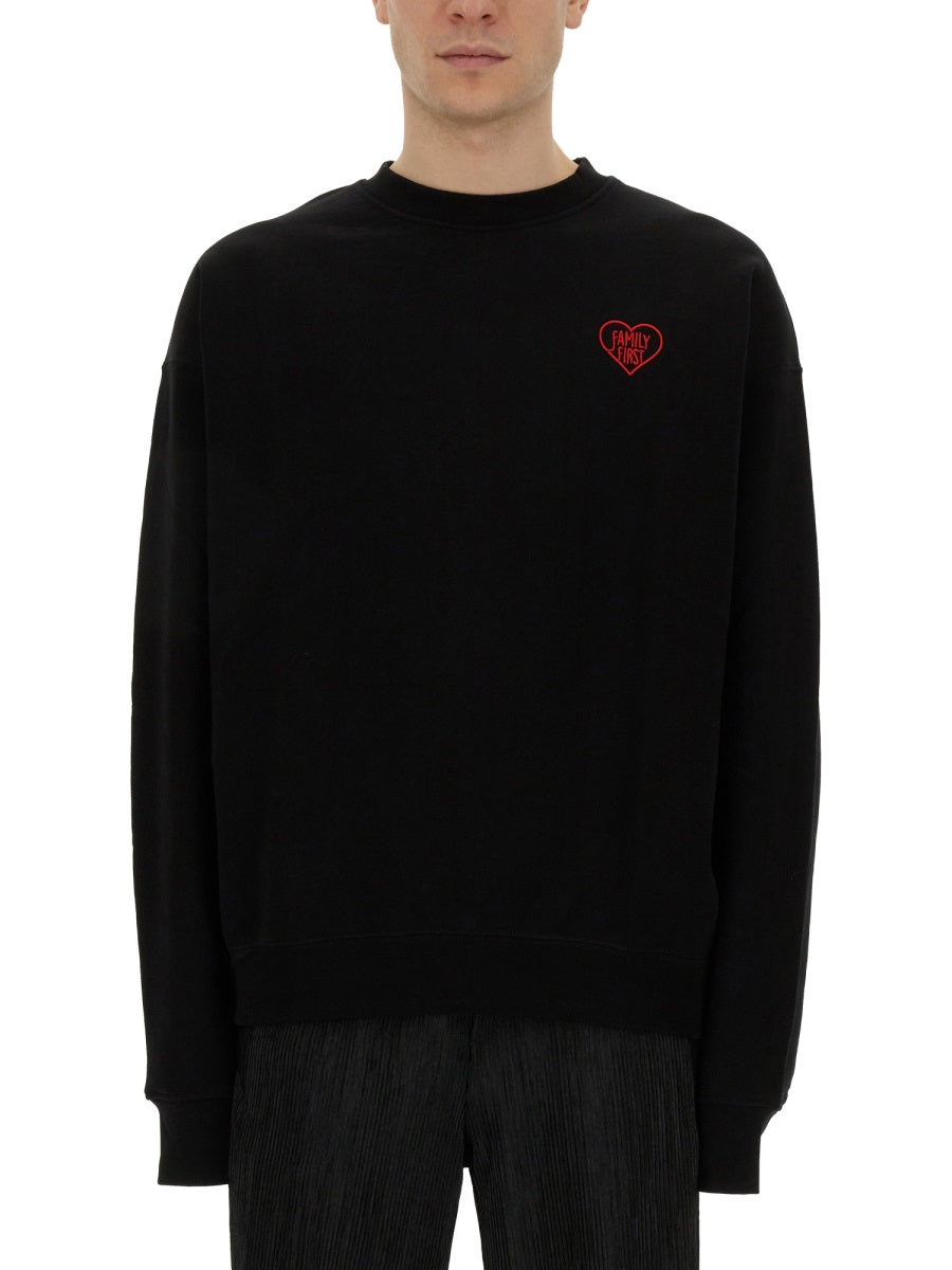Family First Heart Embroidered Sweatshirt — Black, view 3