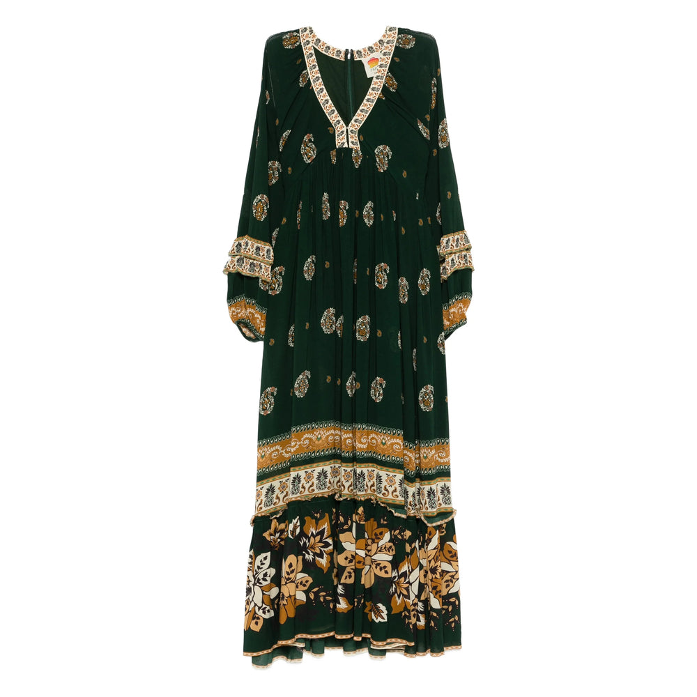 Farm Rio Floral Print V-Neck Dress — Green by Farm Rio