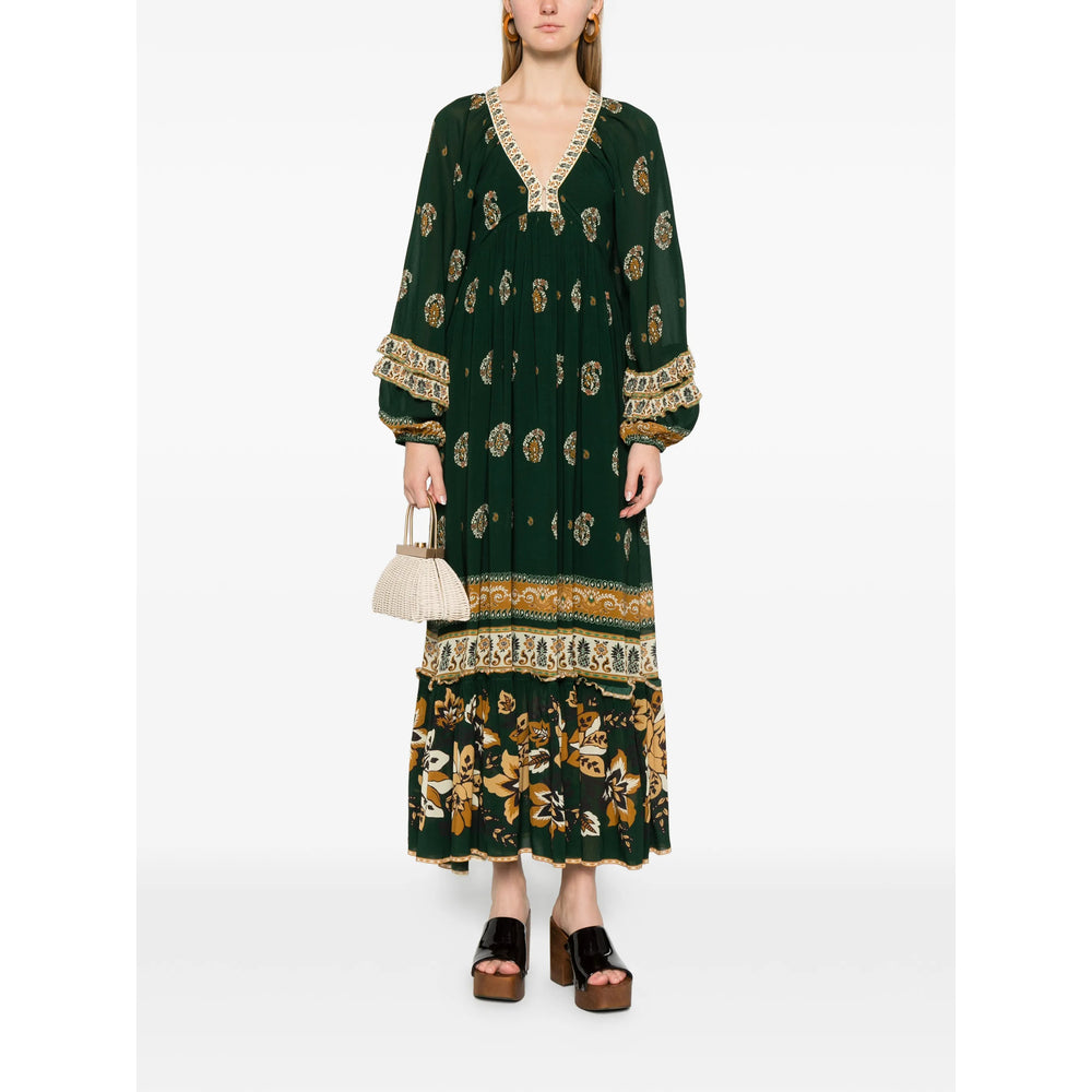 Farm Rio Floral Print V-Neck Dress — Green, view 3