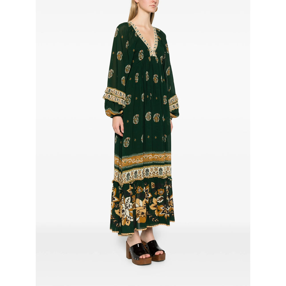 Farm Rio Floral Print V-Neck Dress — Green, view 4