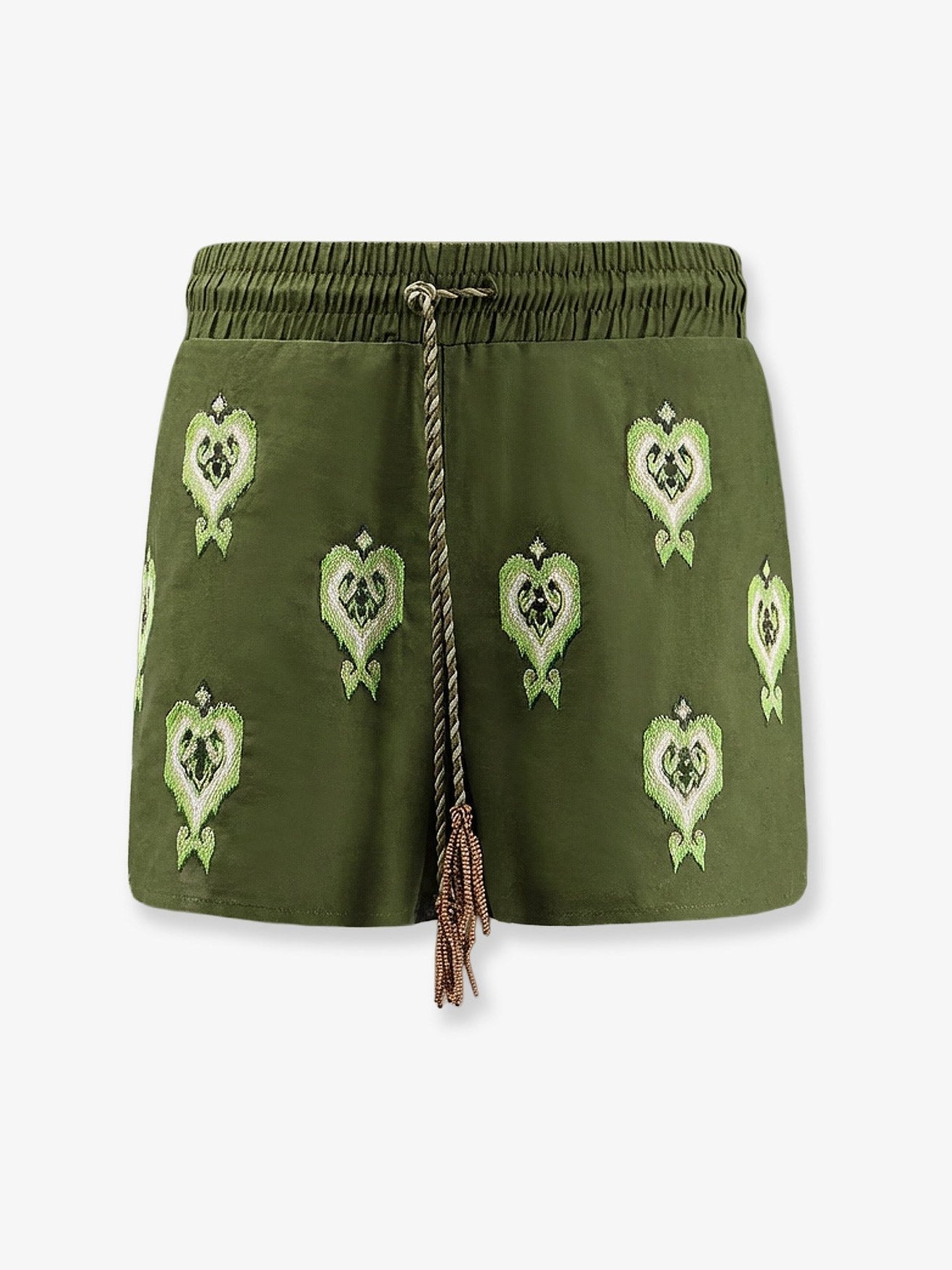 Farm Rio Heart Tapestry Embroidered Shorts — Green by Farm Rio