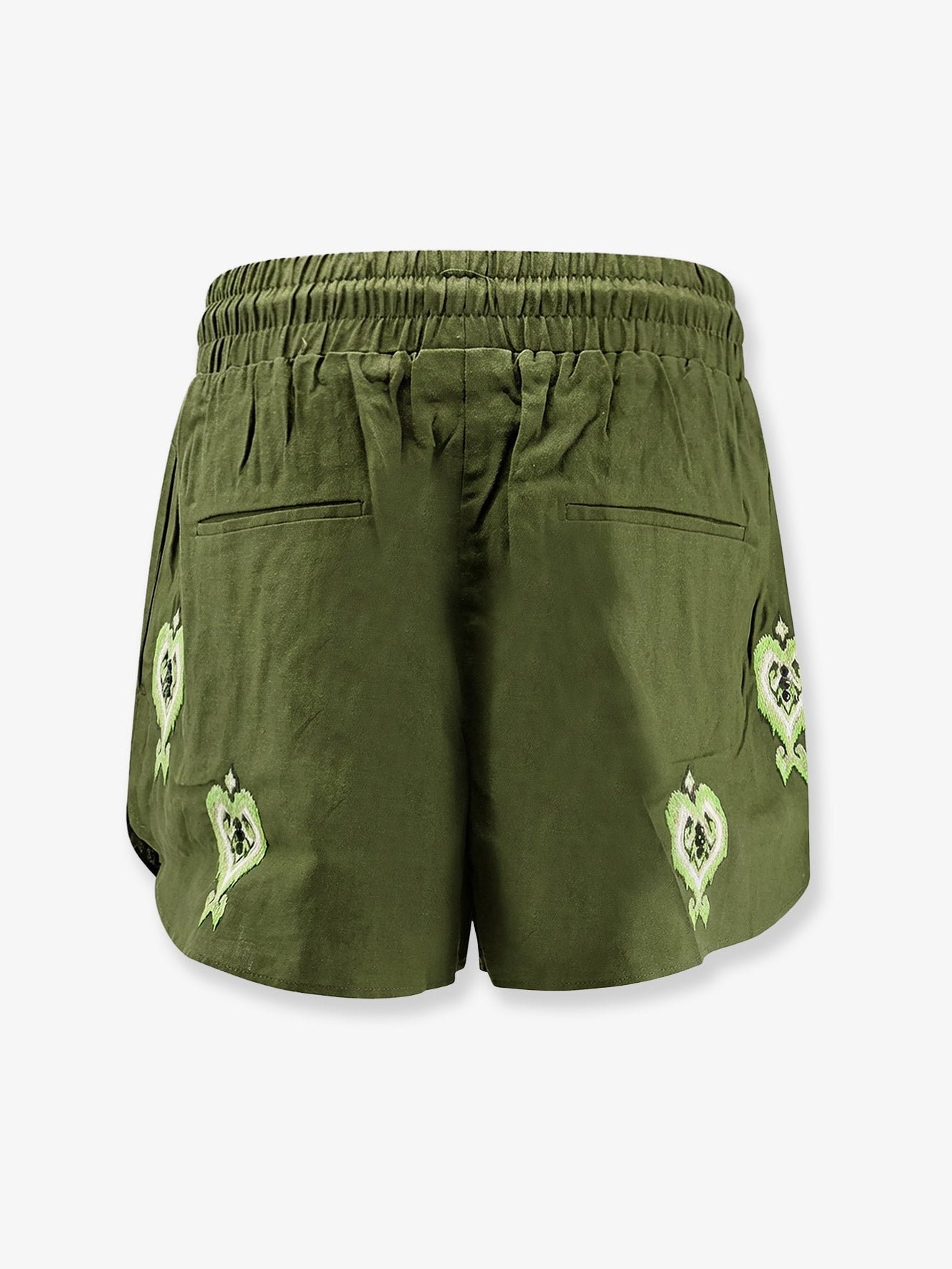 Farm Rio Heart Tapestry Embroidered Shorts — Green, view 4
