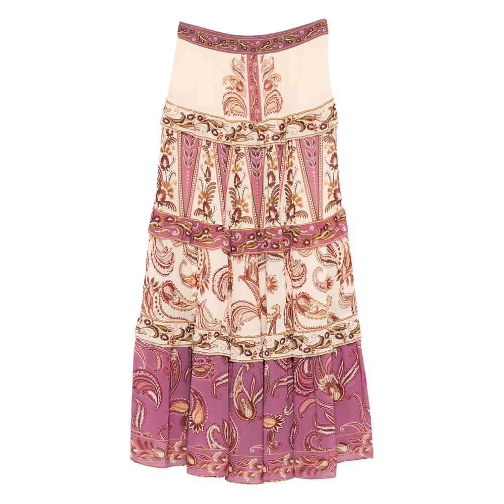 Farm Rio Paisley Print Tiered Skirt — Purple by Farm Rio