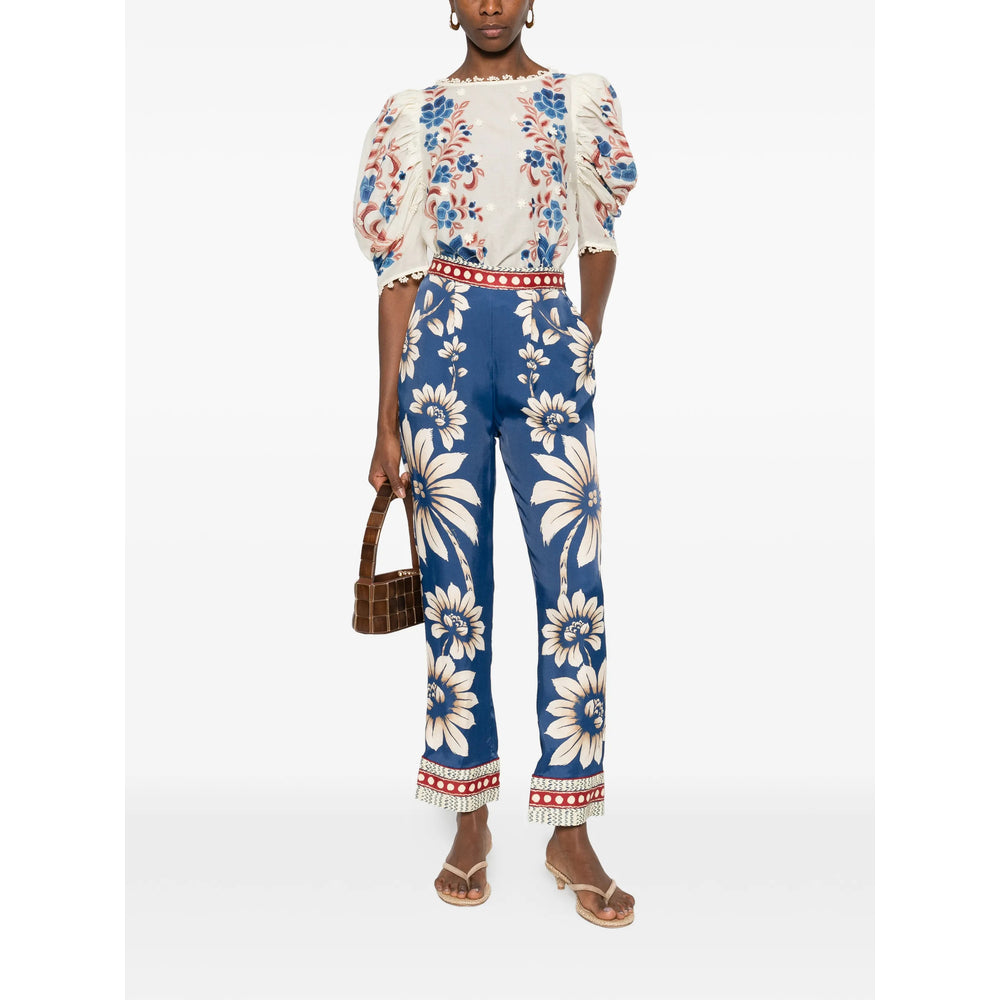 Farm Rio Floral Print Trousers — Blue, view 3