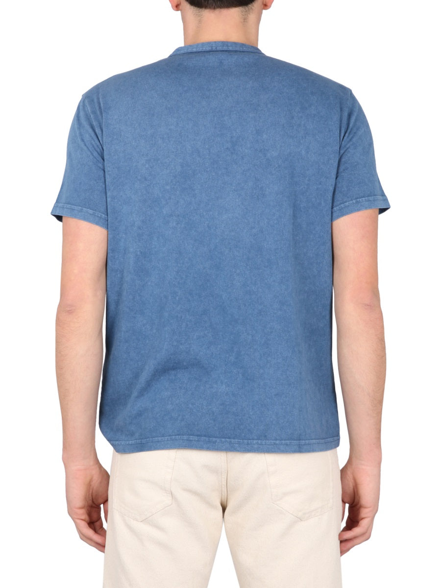 Fay Crewneck Logo-Print Cotton T-Shirt — Blue, view 3