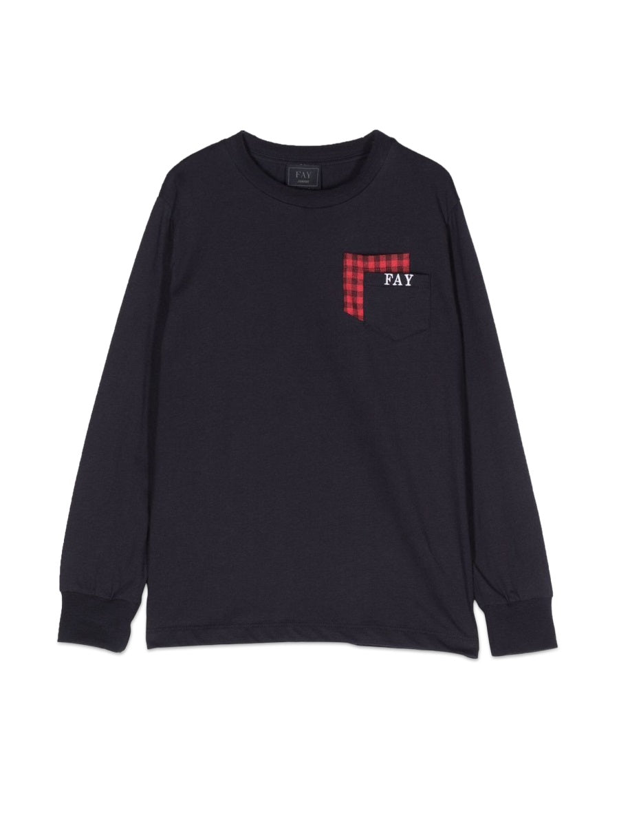 Fay Long-Sleeved Cotton T-Shirt — Blue by Fay