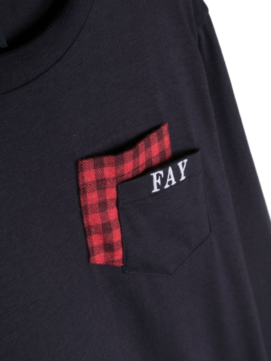 Fay Long-Sleeved Cotton T-Shirt — Blue, view 2