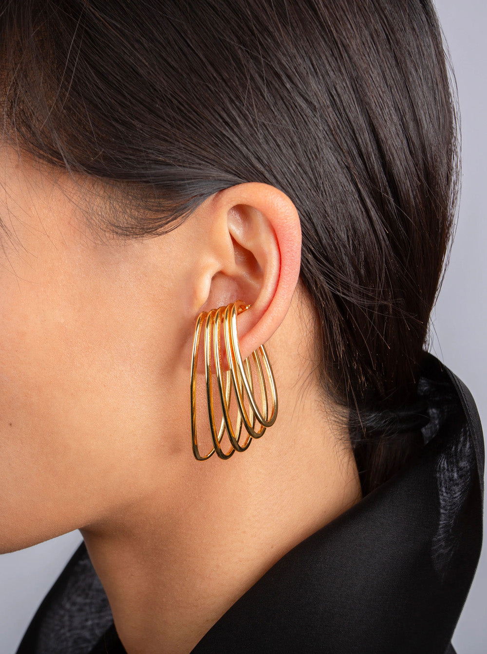 Federica Tosi Five-Ring Cage Ear Cuff Earrings — Gold, view 3