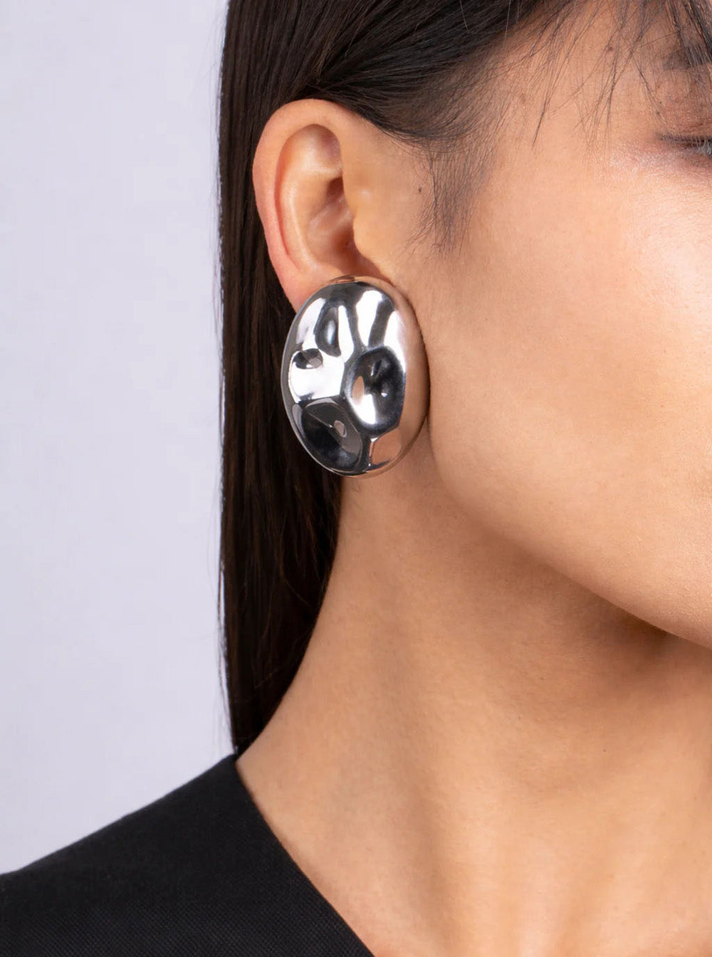 Federica Tosi Polished Oval Metal Earrings — Silver, view 3