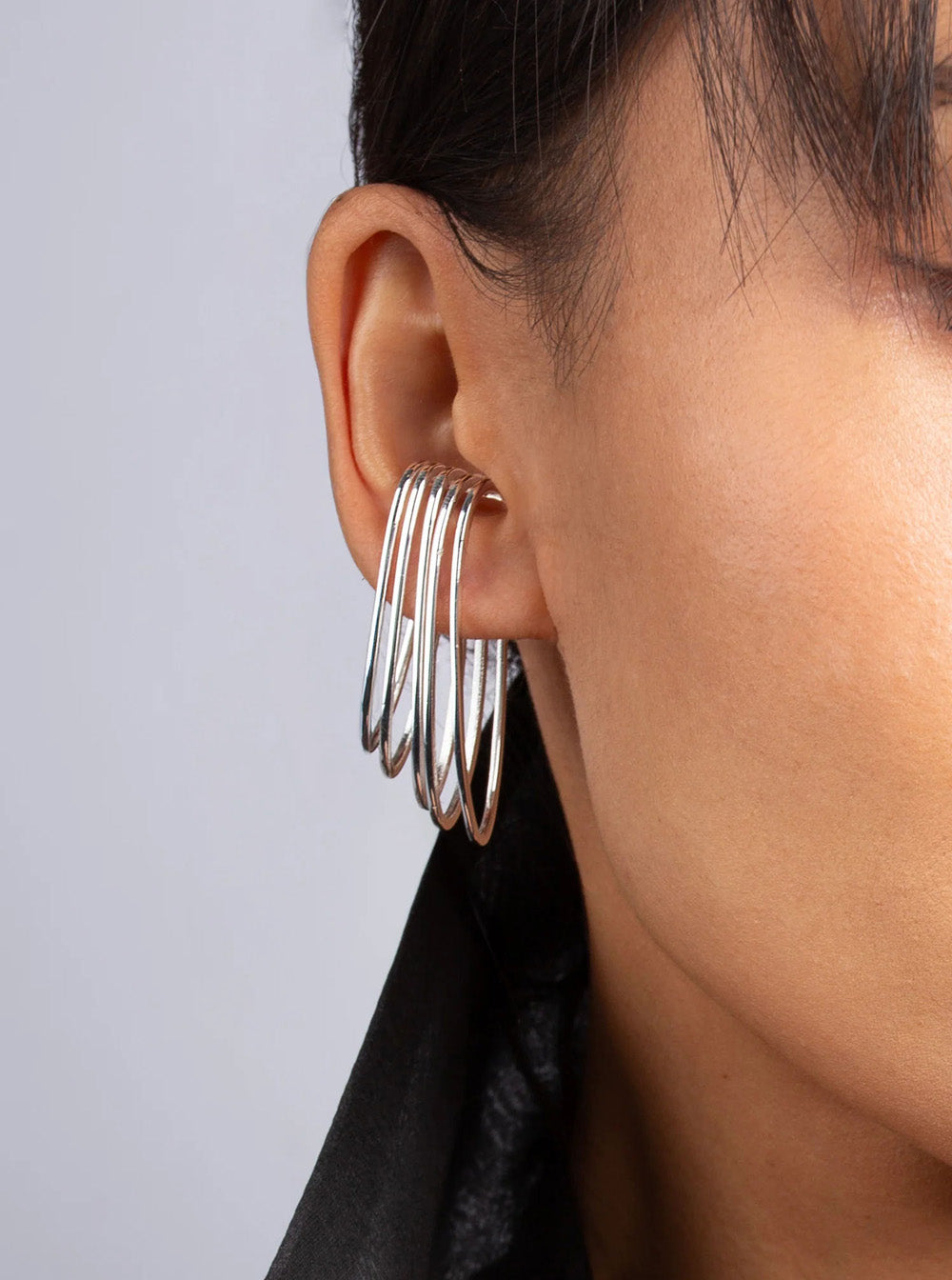 Federica Tosi Five-Ring Cage Metal Earrings — Silver, view 3