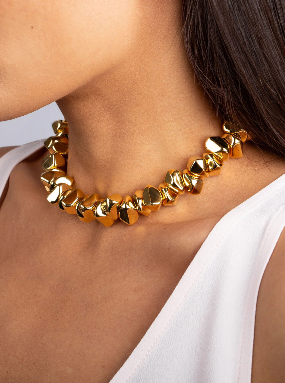 Federica Tosi Lace Small Stone Necklace — Gold, view 3