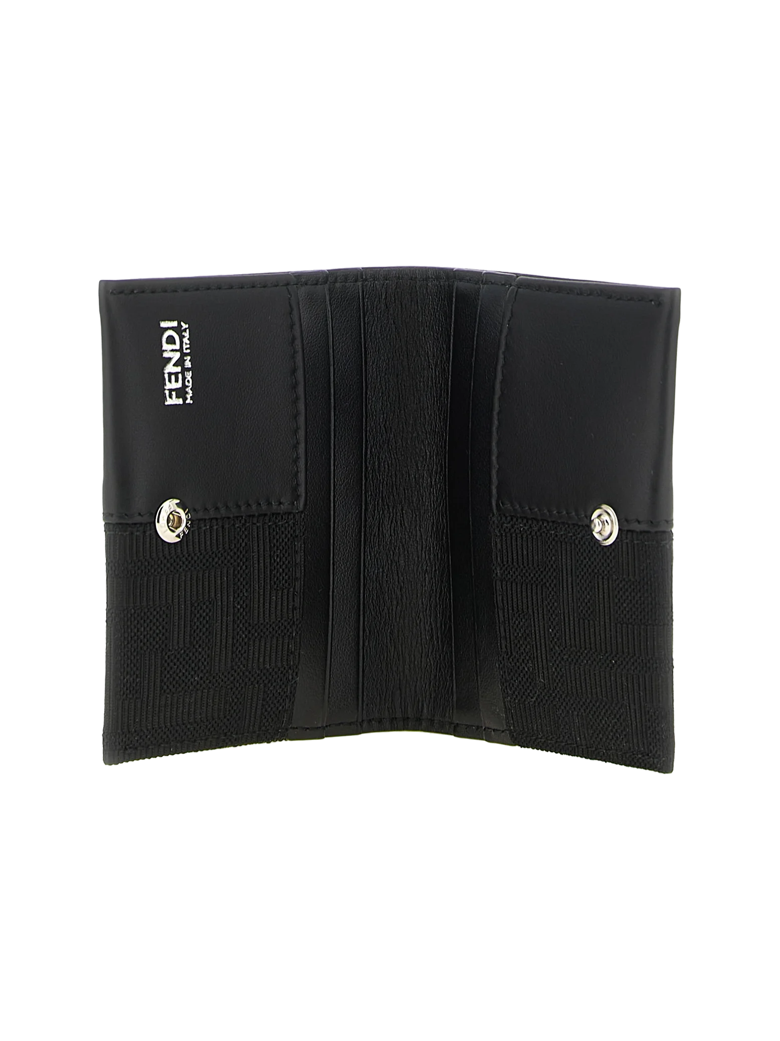 Fendi FF Zucca Jacquard and Leather Card Case — Black, view 3