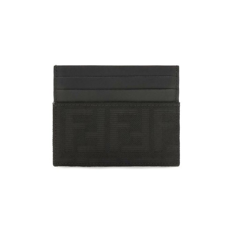 Fendi FF Jacquard and Leather Card Case — Black by Fendi