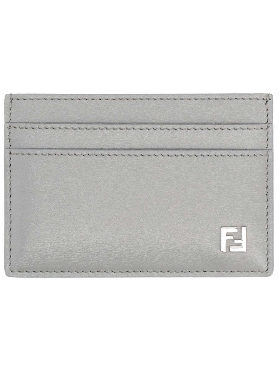 Fendi Squared FF Logo Calf Leather Card Case — Grey by Fendi