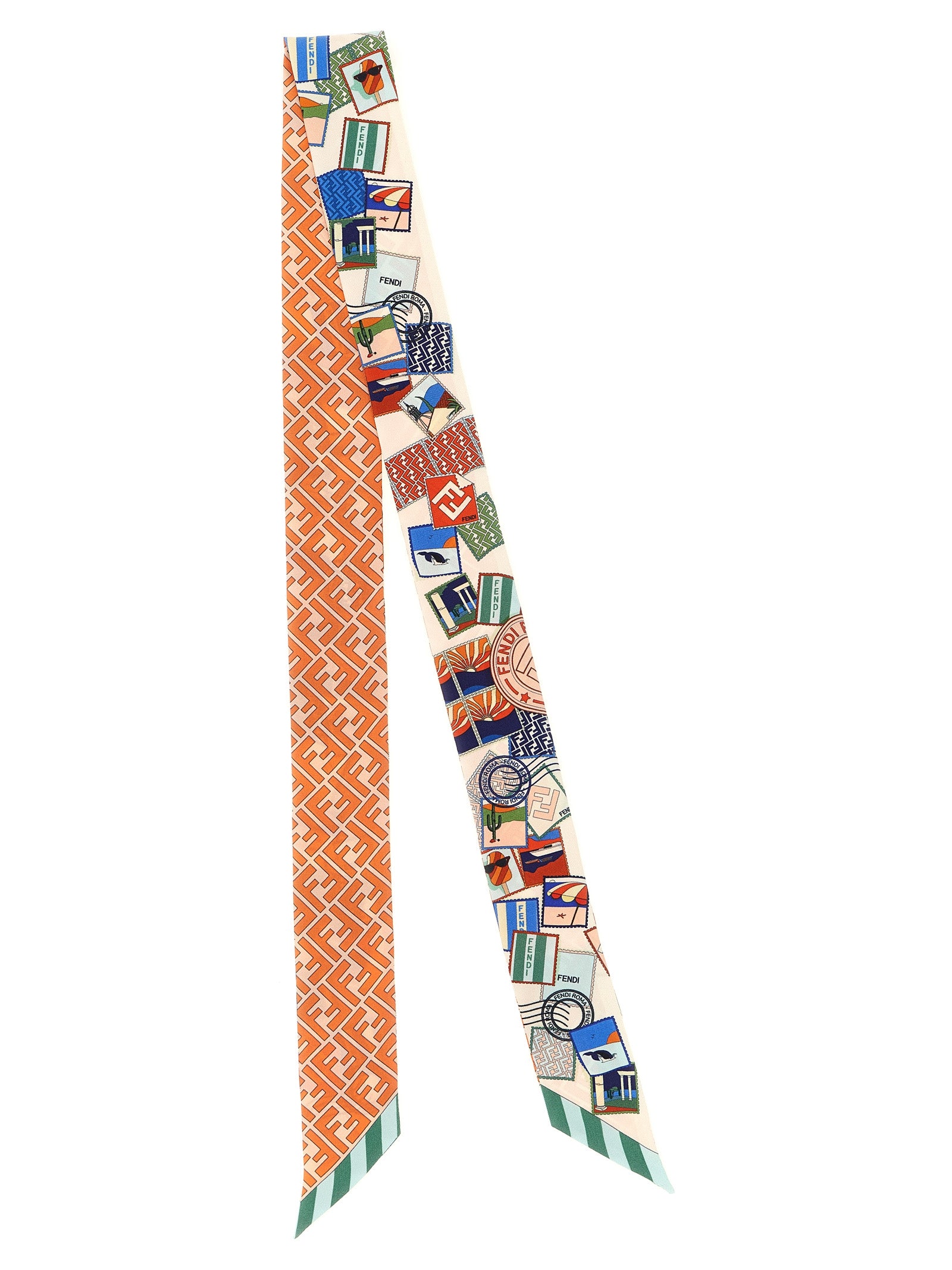 Fendi Dual-Print Silk Hair Band — Orange, view 2