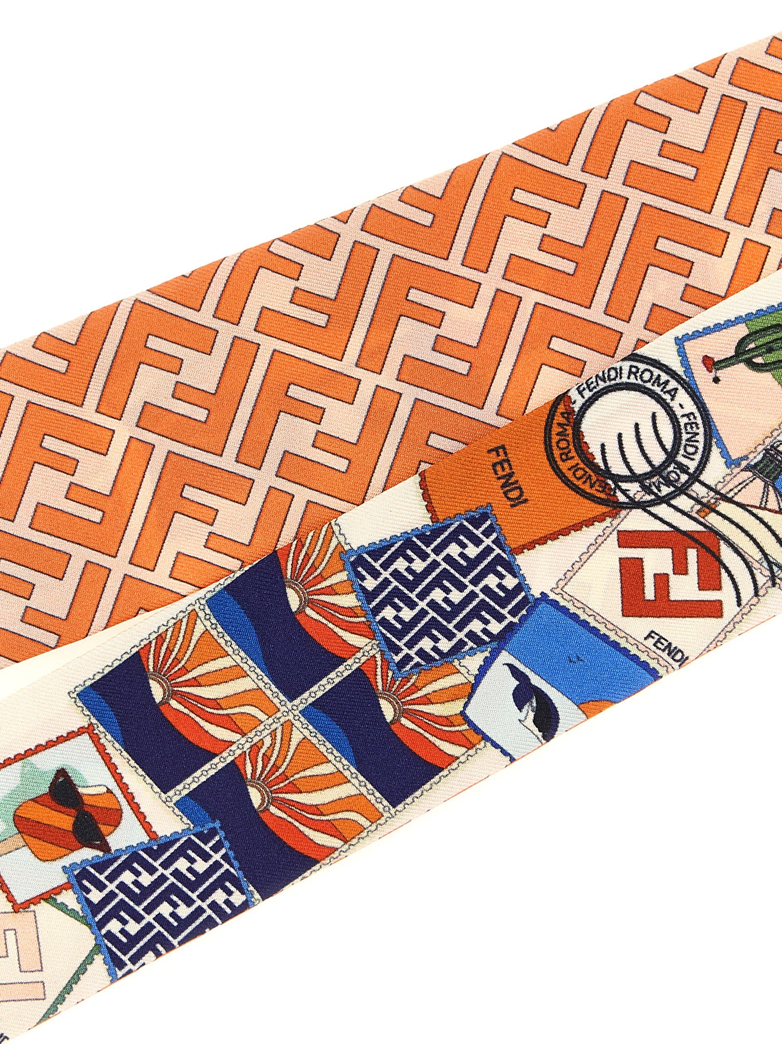 Fendi Dual-Print Silk Hair Band — Orange, view 3