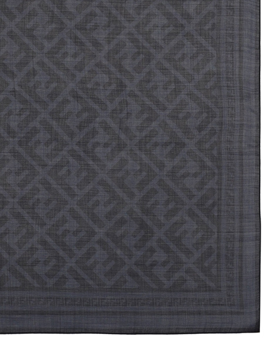 Fendi FF Motif Silk-Wool Jacquard Scarf — Blue, view 2
