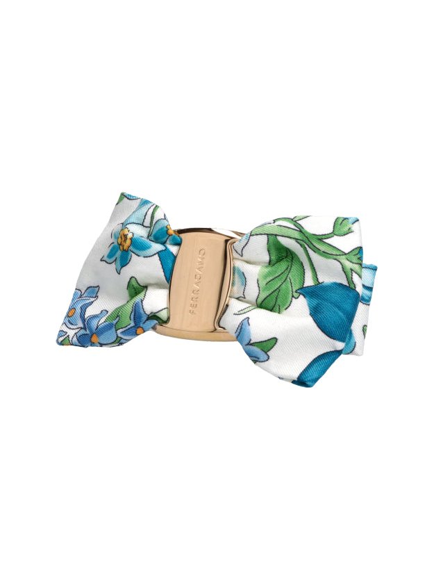 Ferragamo 795262 Floral Silk Hair Bow — Blue, view 2