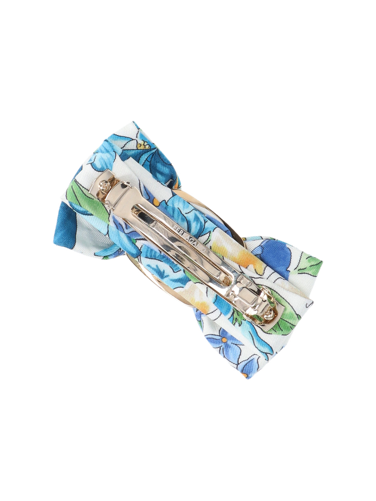 Ferragamo 795262 Floral Silk Hair Bow — Blue, view 3