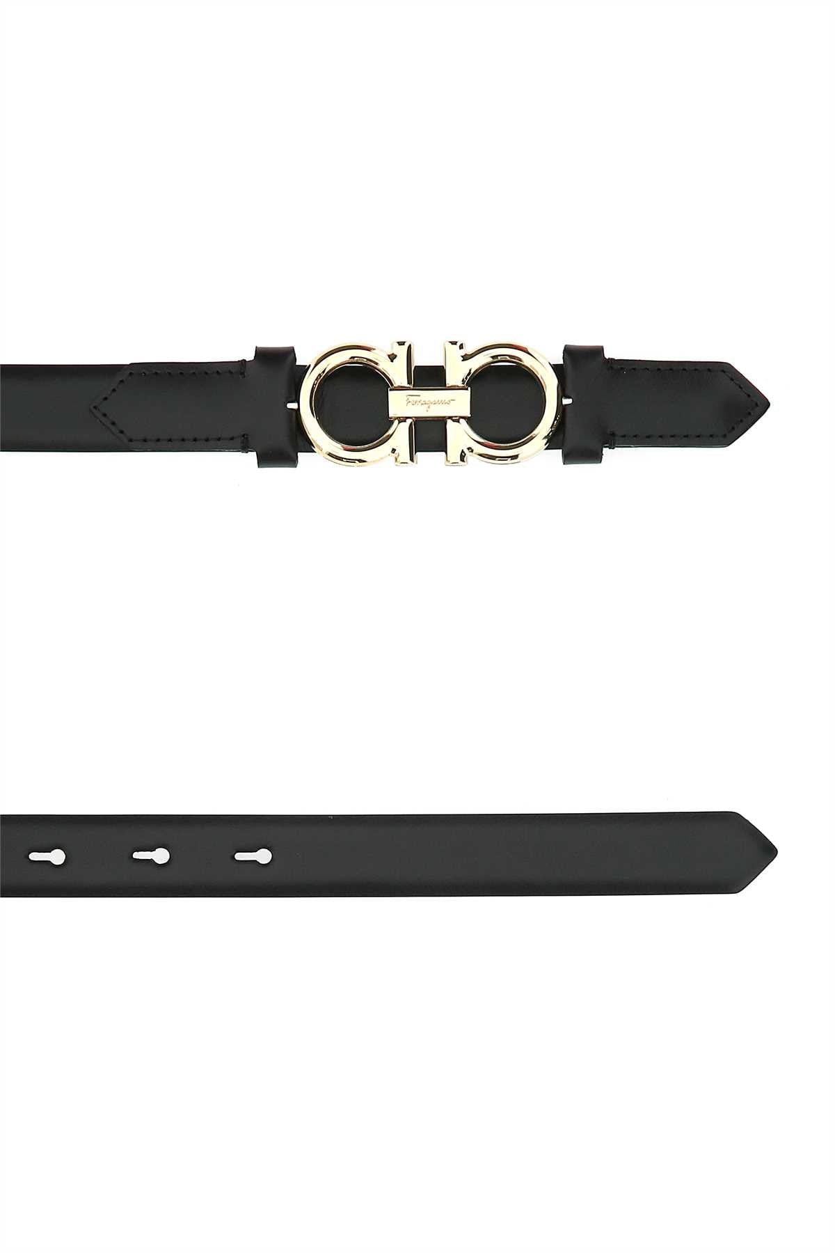 Ferragamo Double-Ring Buckle Calf Belt — Black, view 2