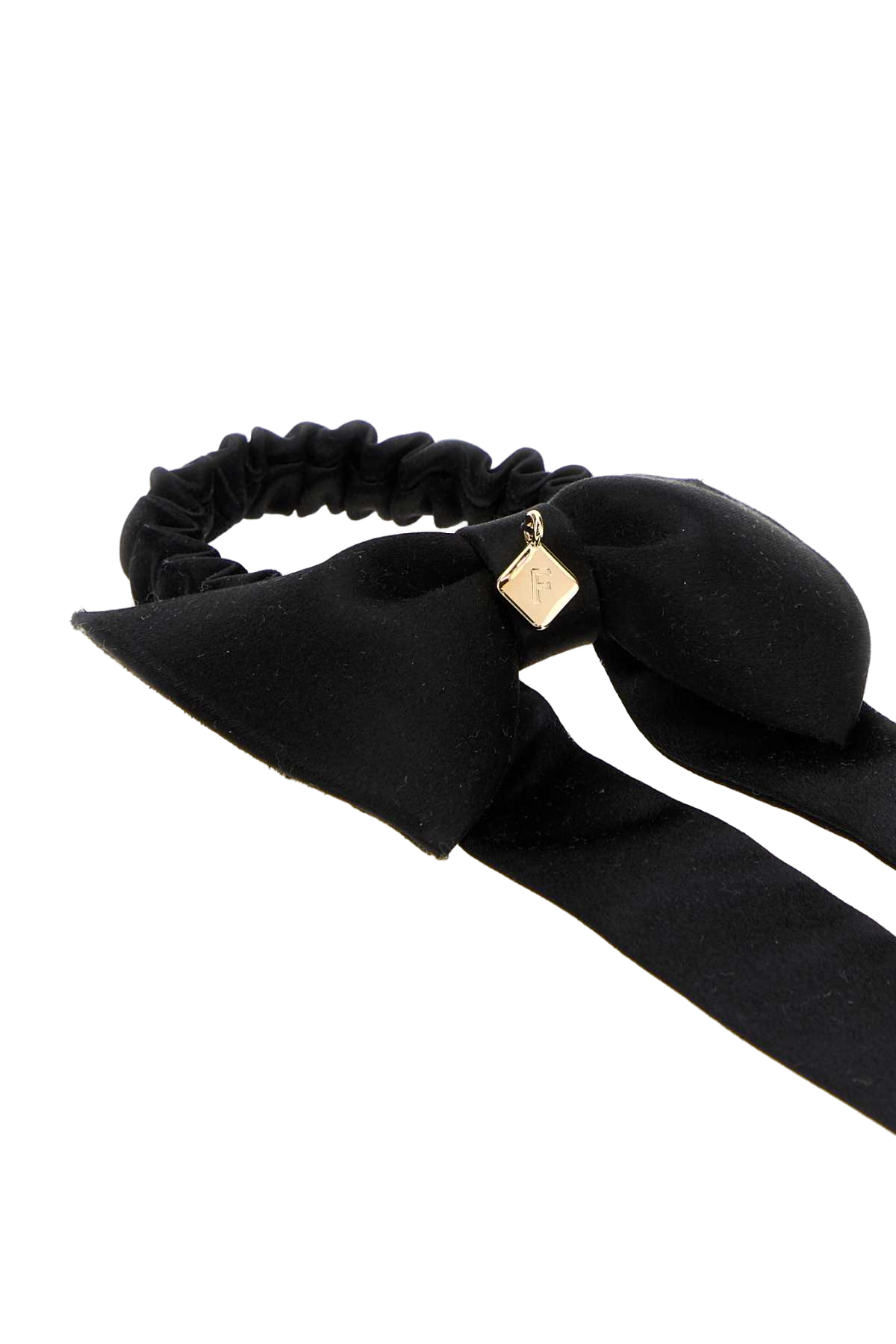 Ferragamo Fabric with Golden-Metal Charm Bow Tie — Black, view 2