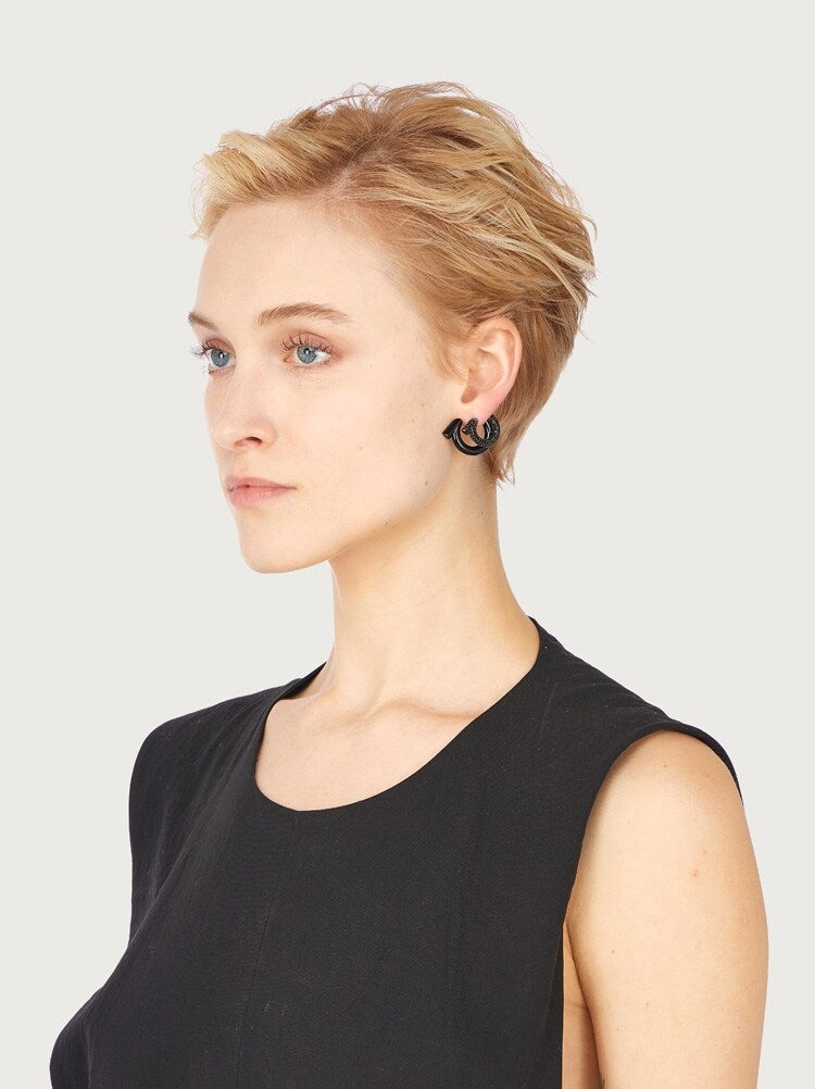 Ferragamo Studded Earrings — Black, view 3