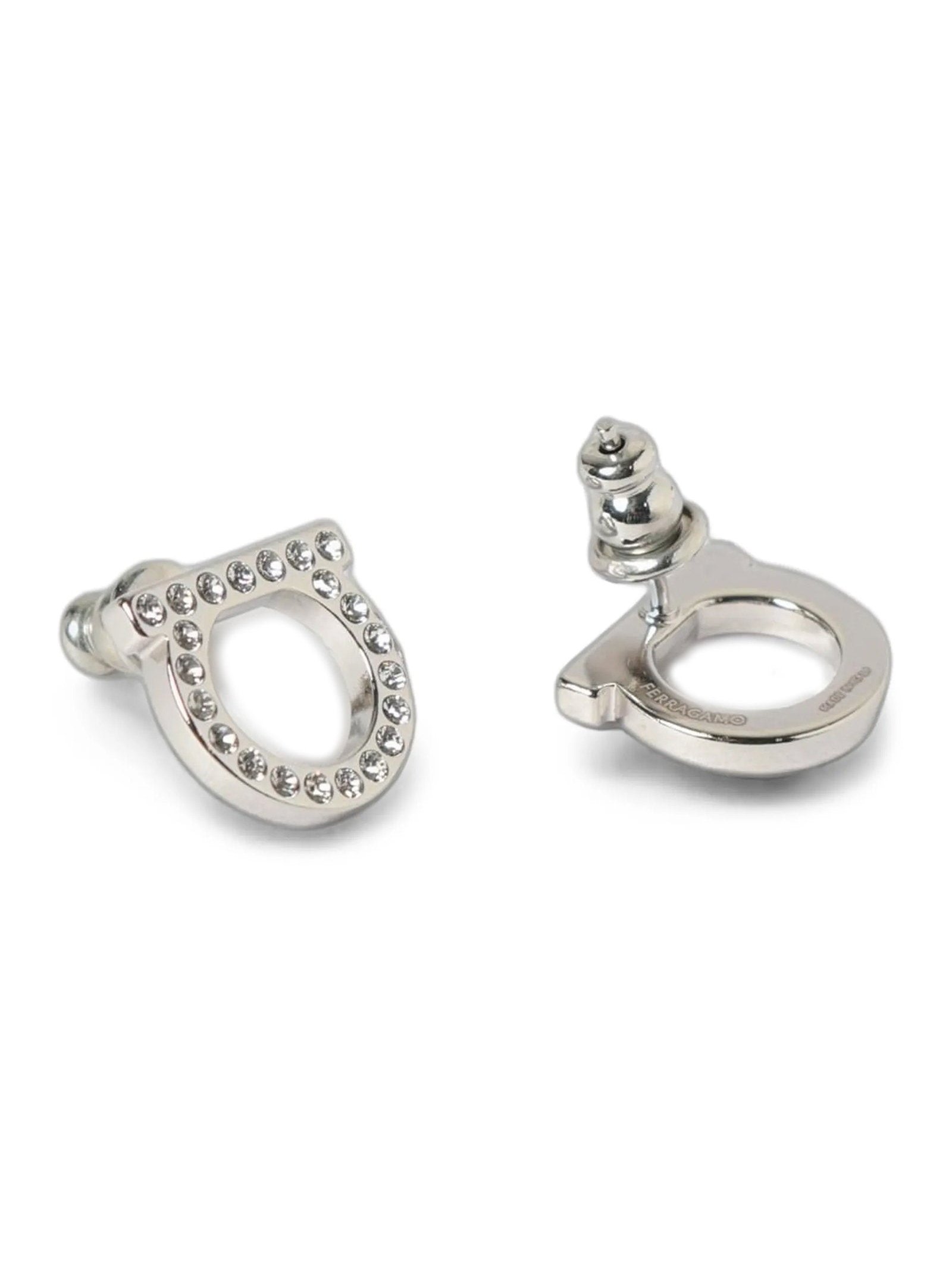 Ferragamo Gancini Crystals Earrings — Silver, view 2