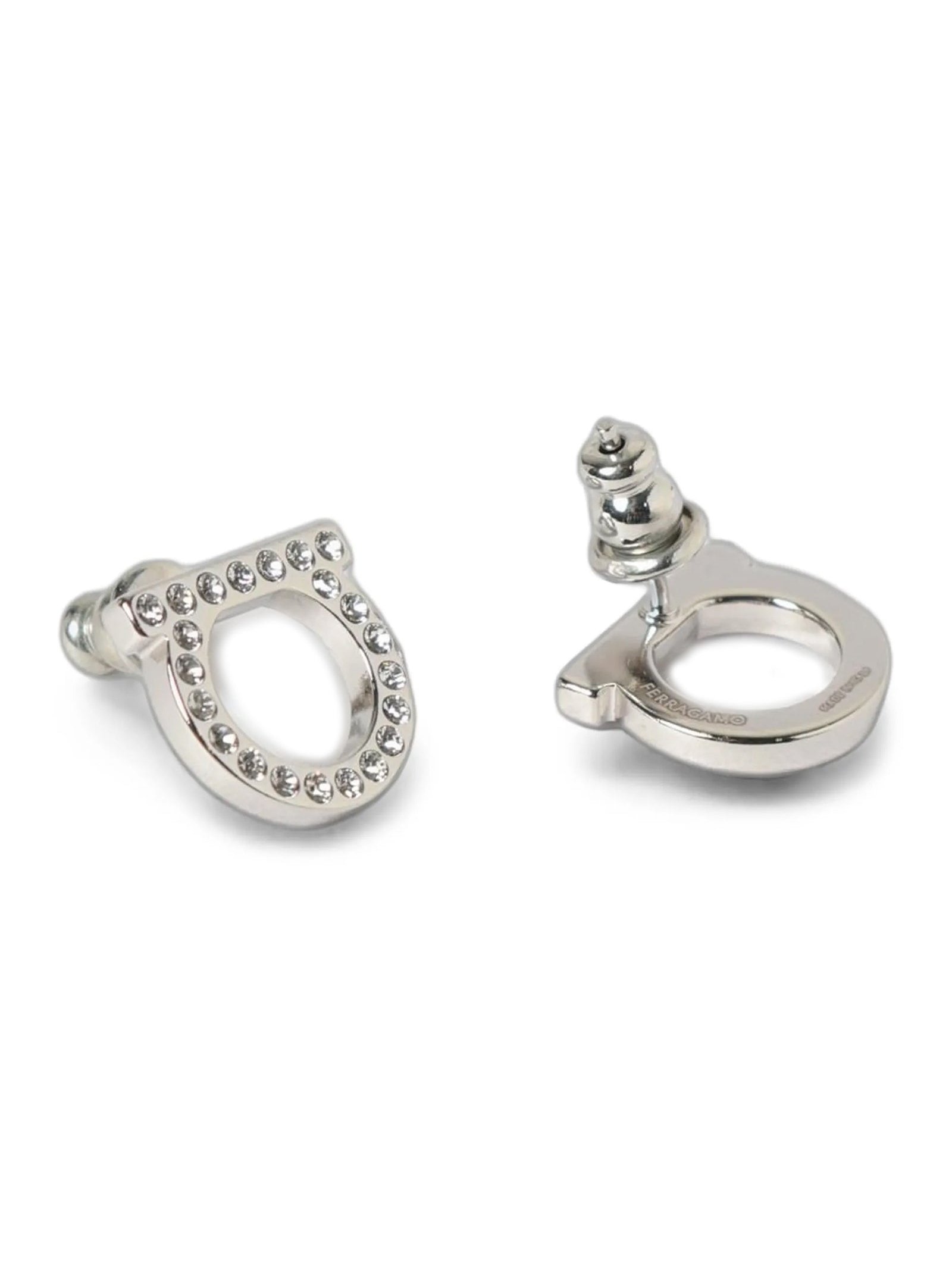 Ferragamo Gancini Crystals Earrings — Silver, view 2