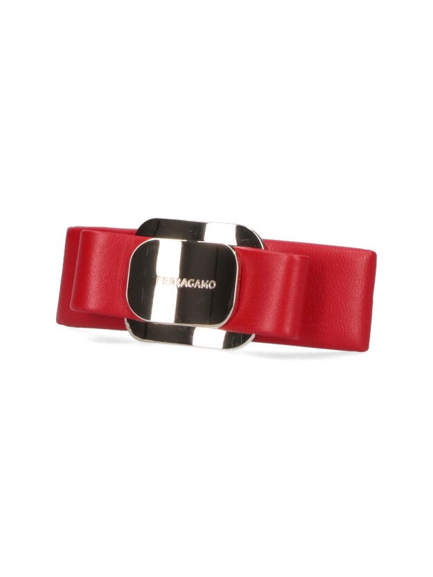 Ferragamo Leather Bow Hair Clip — Red, view 2