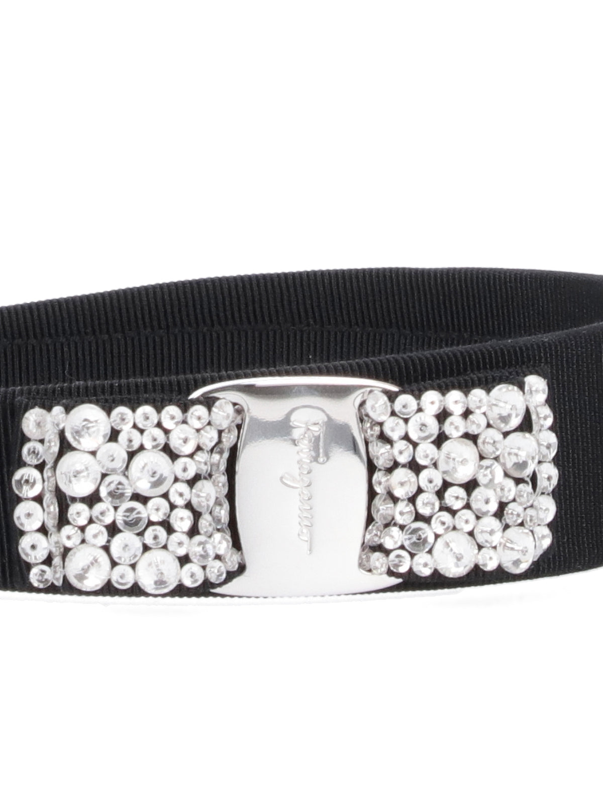 Ferragamo Crystal-Embellished Grosgrain Headband — Black, view 2