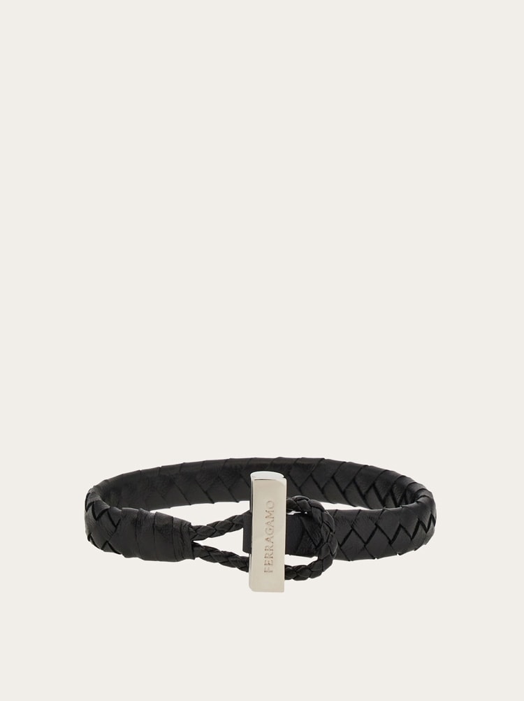 Ferragamo Mens Black Leather Braided Bracelet Bijoux by Ferragamo