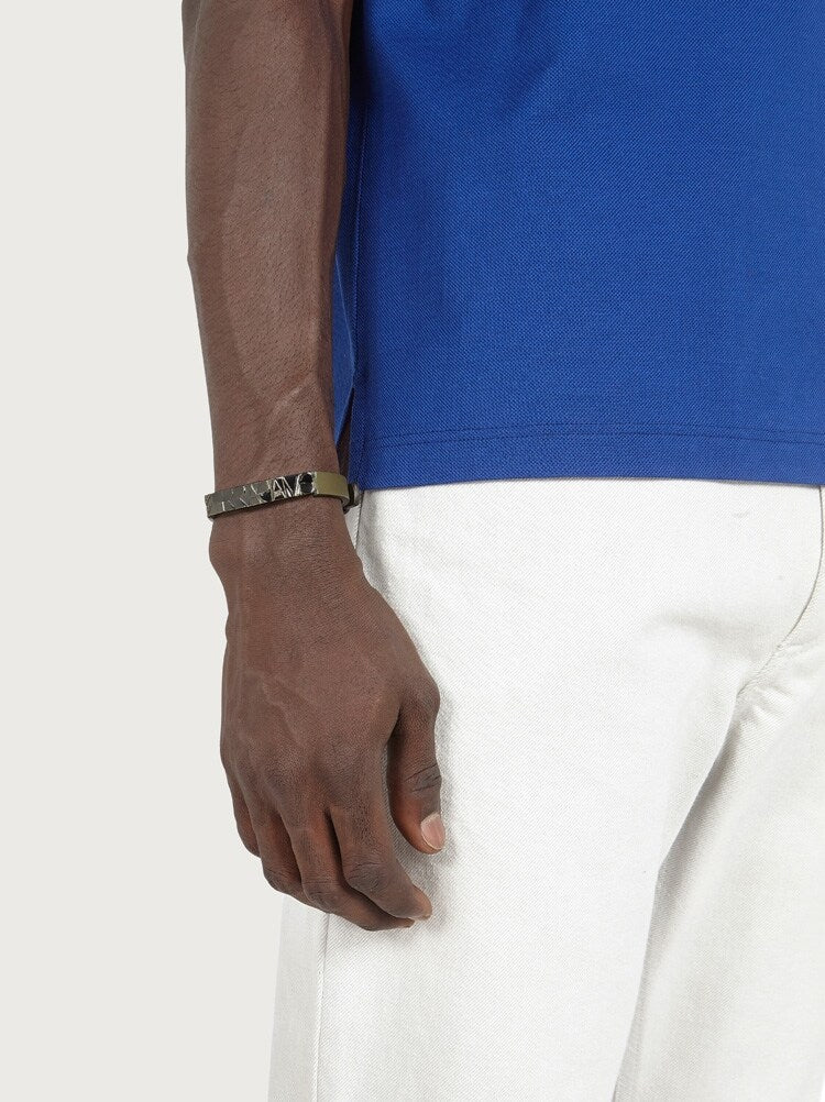 Ferragamo Mens Olive Leather Brass Bracelet Bijoux, view 2