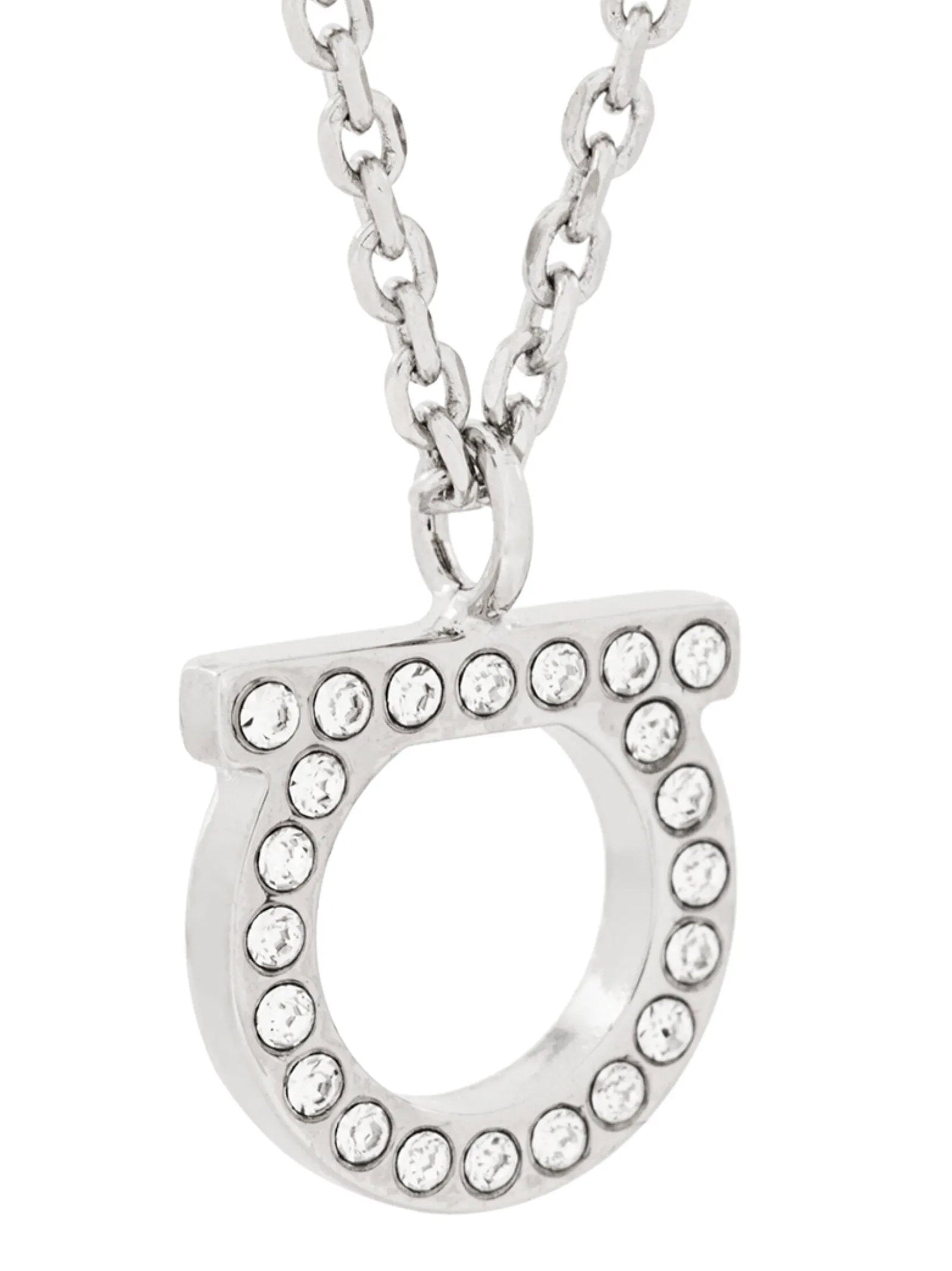 Ferragamo Gancini Strass Necklace — Silver, view 3