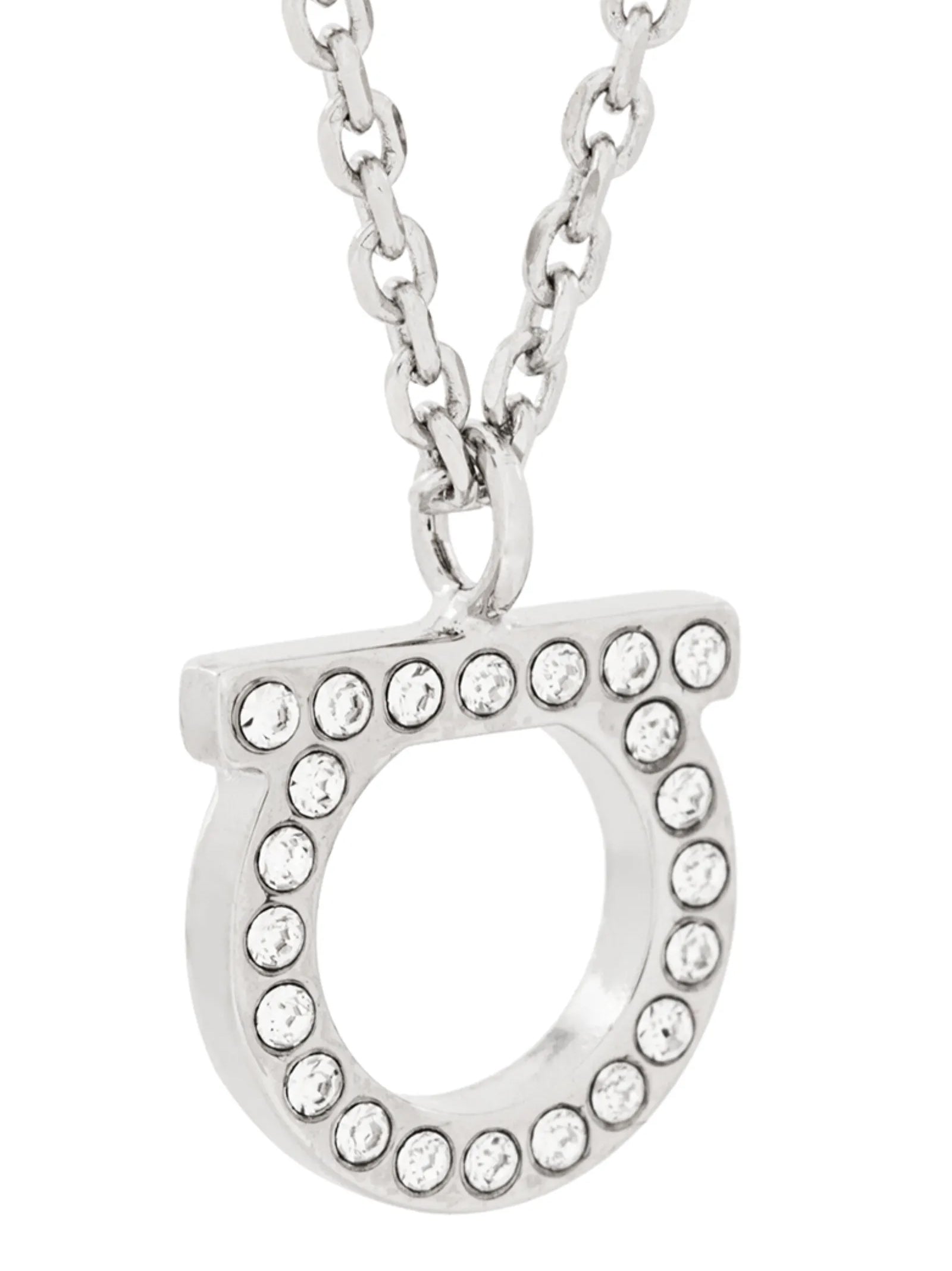 Ferragamo Gancini Strass Necklace — Silver, view 3