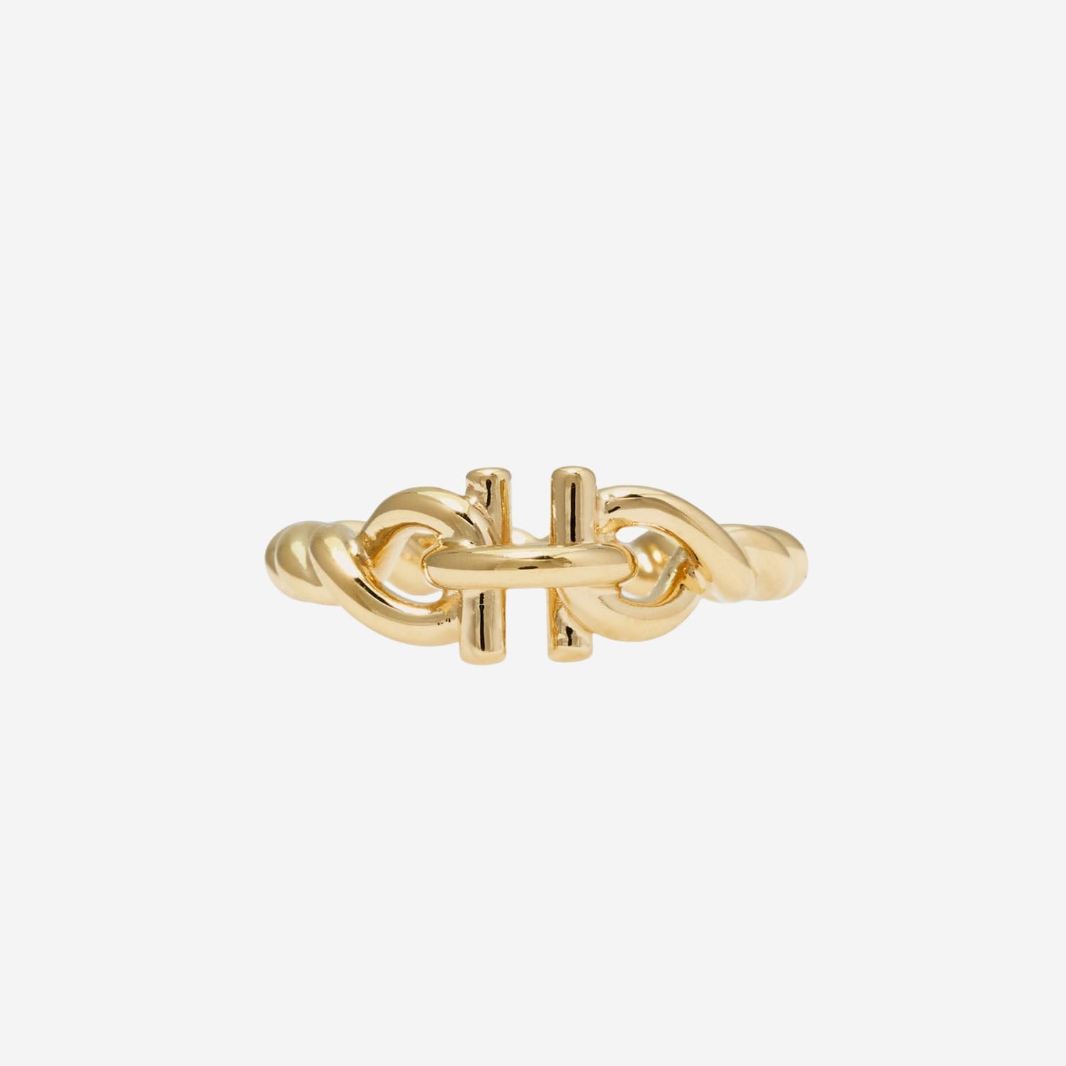 Ferragamo Twisted Brass Hook Ring — Gold, view 2
