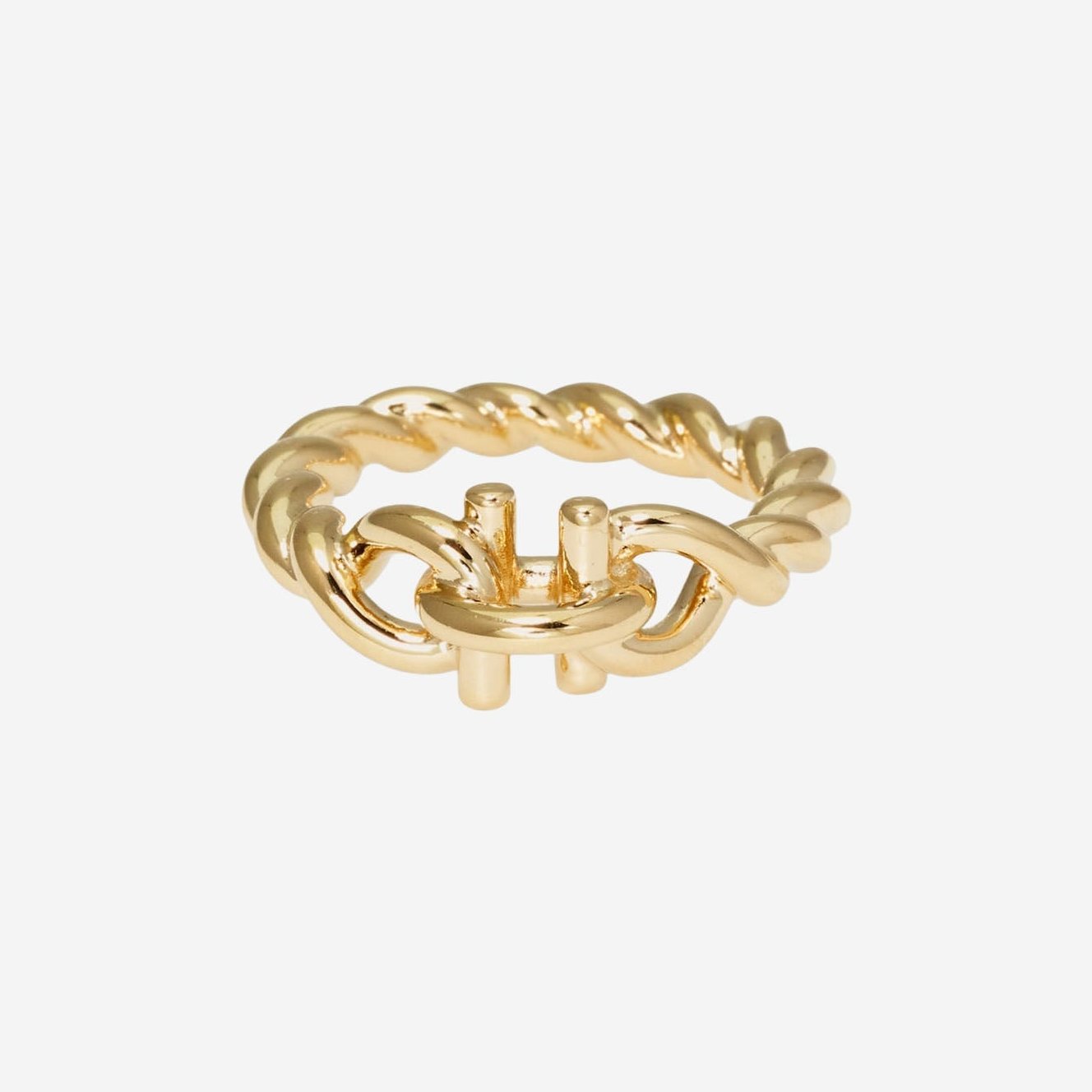 Ferragamo Twisted Brass Hook Ring — Gold, view 3