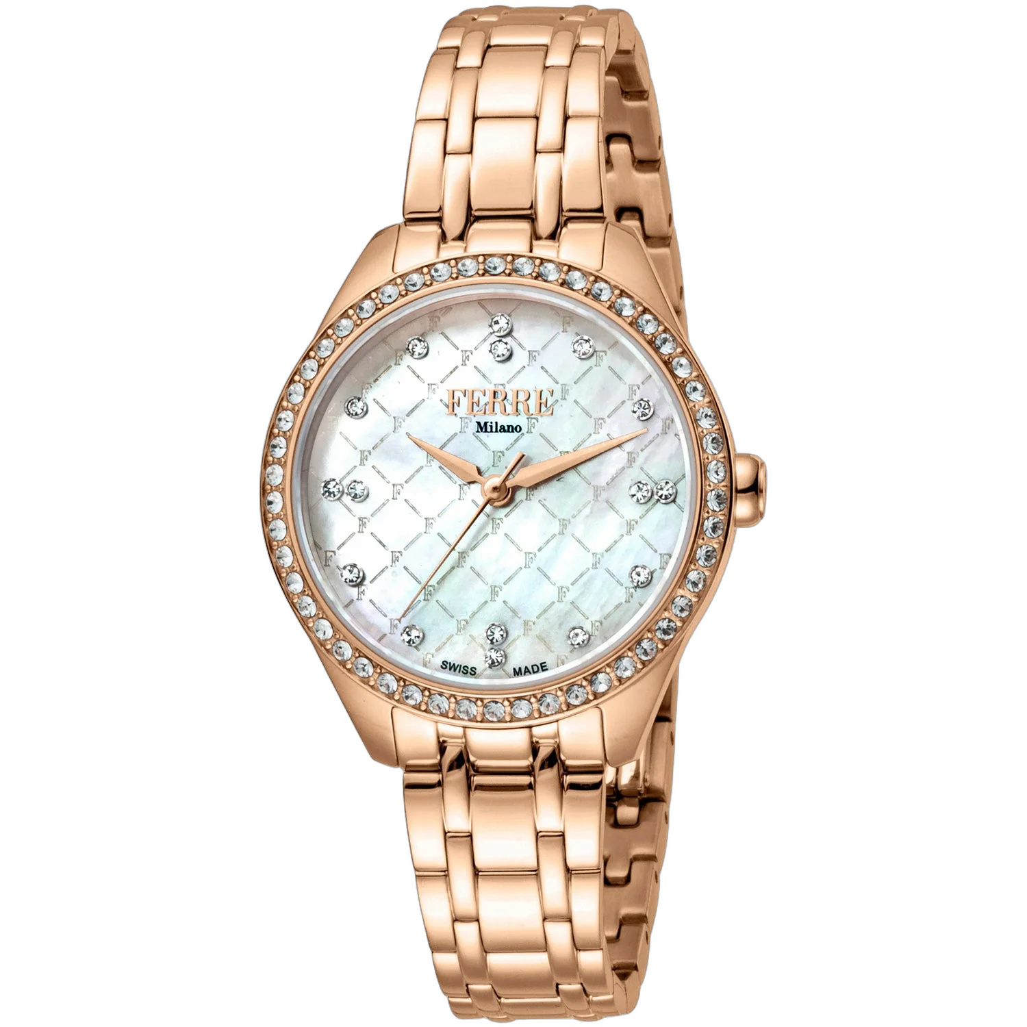 Ferre Milano Diamond-Set Mother-of-Pearl Watch — Rose gold by Ferre Milano