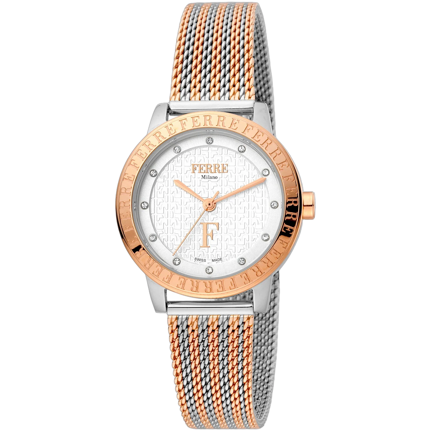 Ferre Milano Two-Tone Mesh Watch — White by Ferre Milano