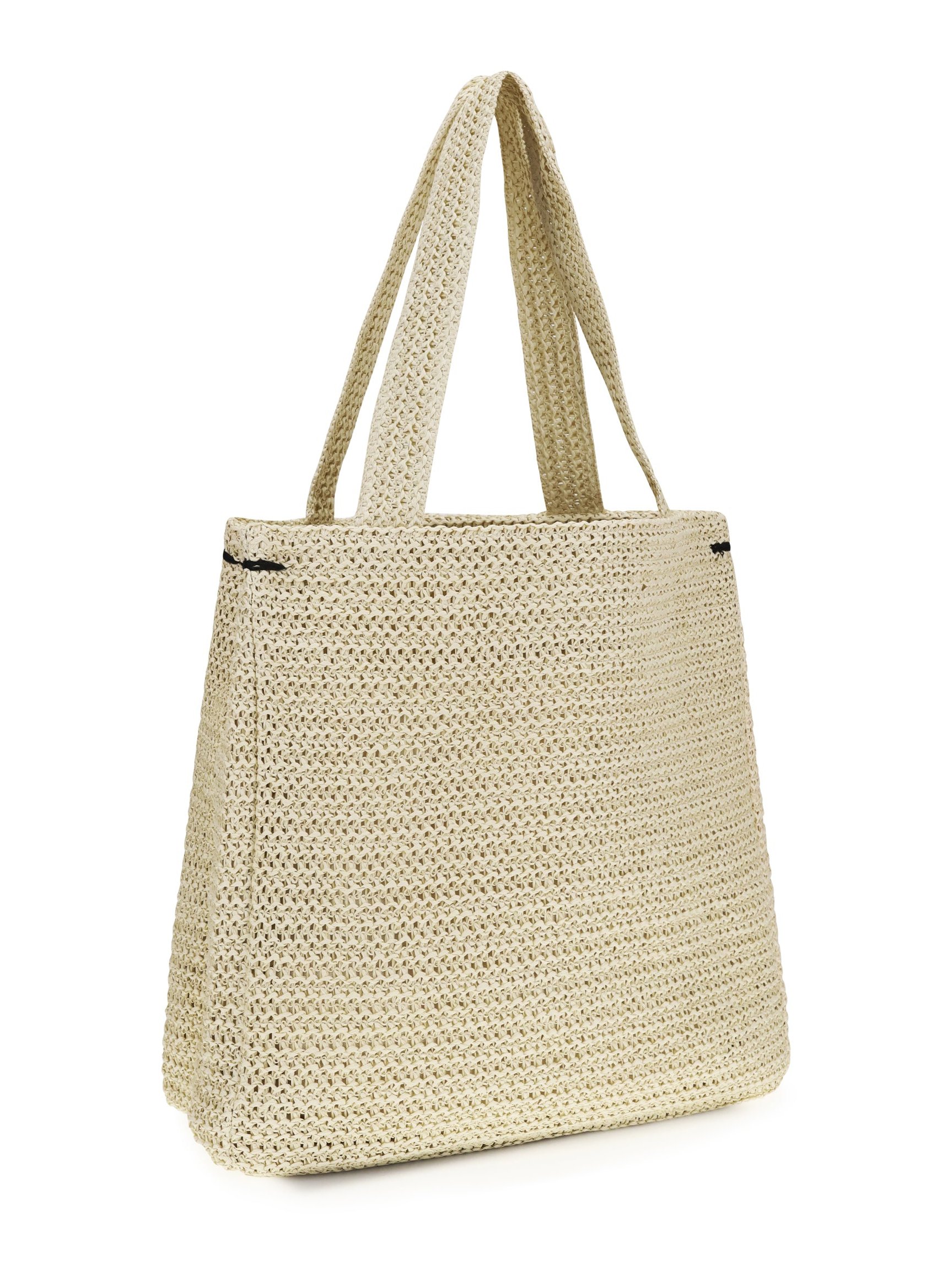 Fiorucci Poodle-Embroidered Raffia Tote Bag — Beige, view 3