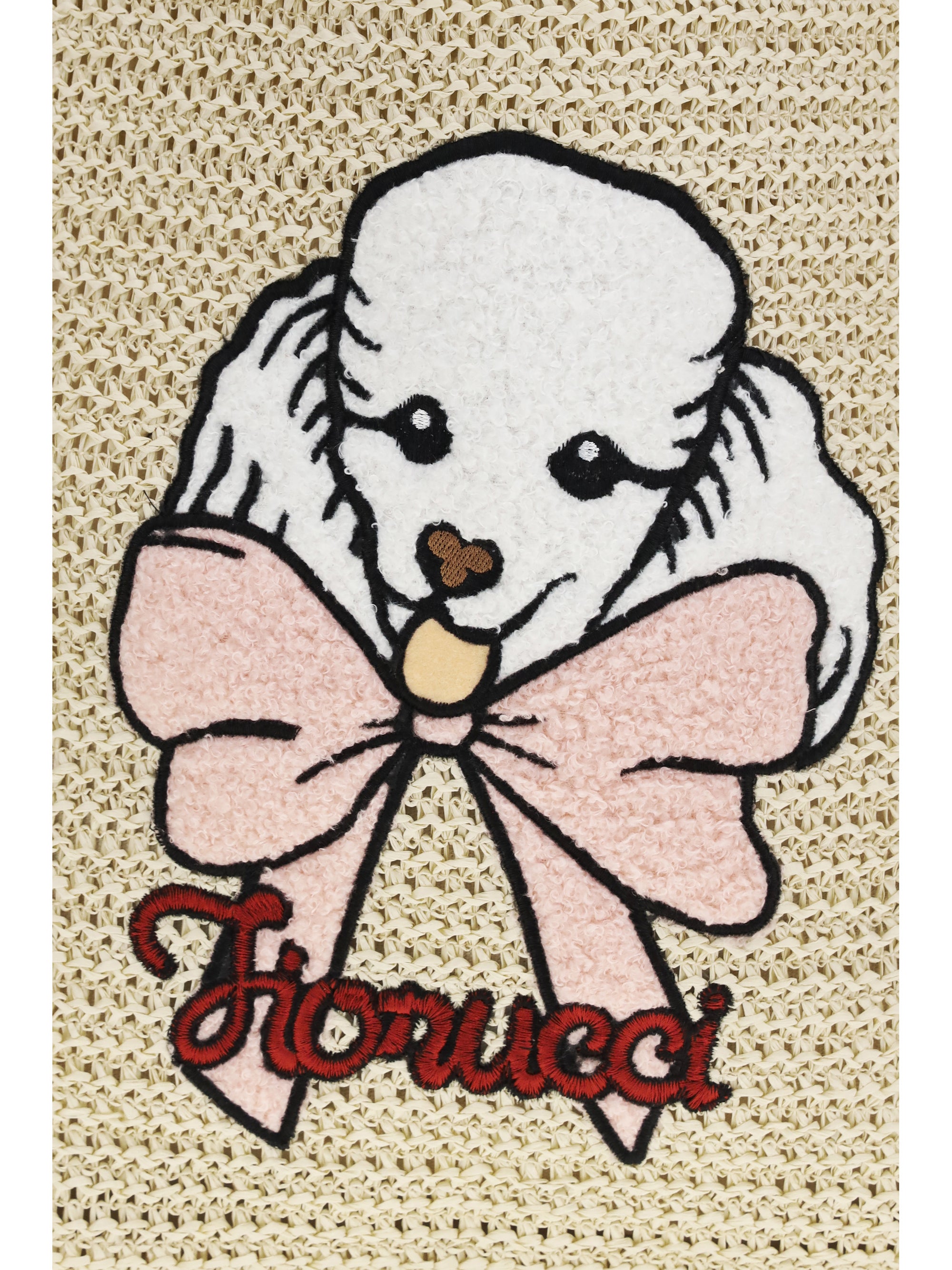 Fiorucci Poodle-Embroidered Raffia Tote Bag — Beige, view 4